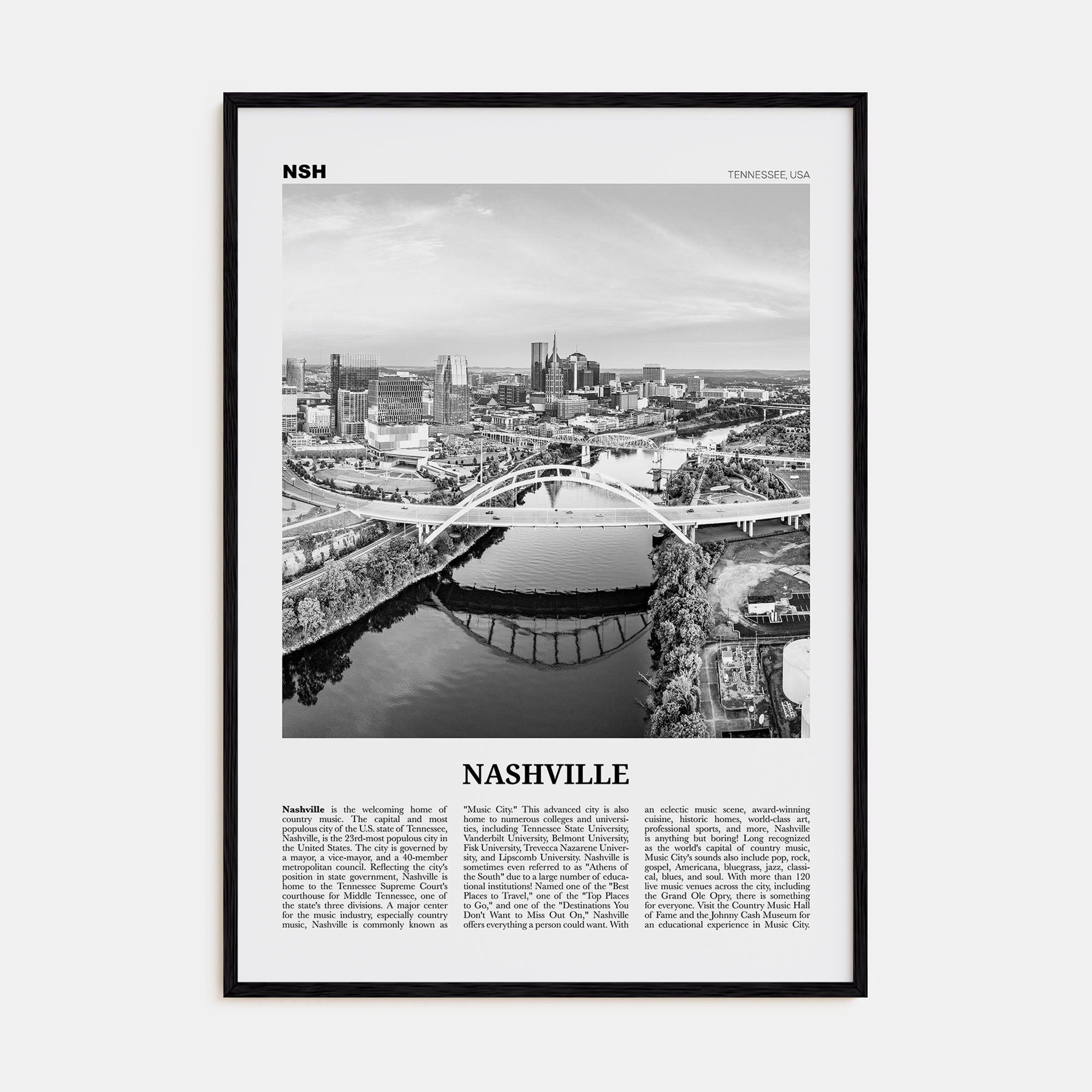 Nashville Travel B&W No 1 Poster