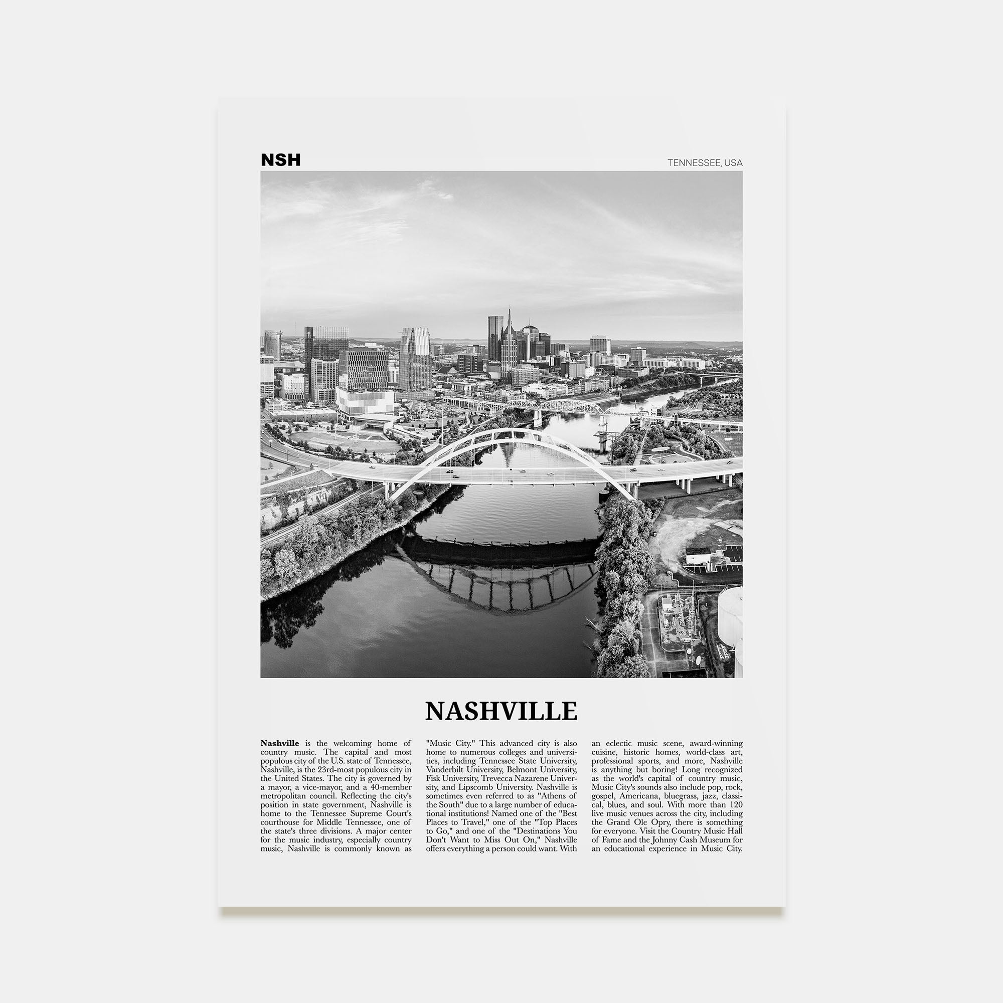 Nashville Travel B&W No 1 Poster