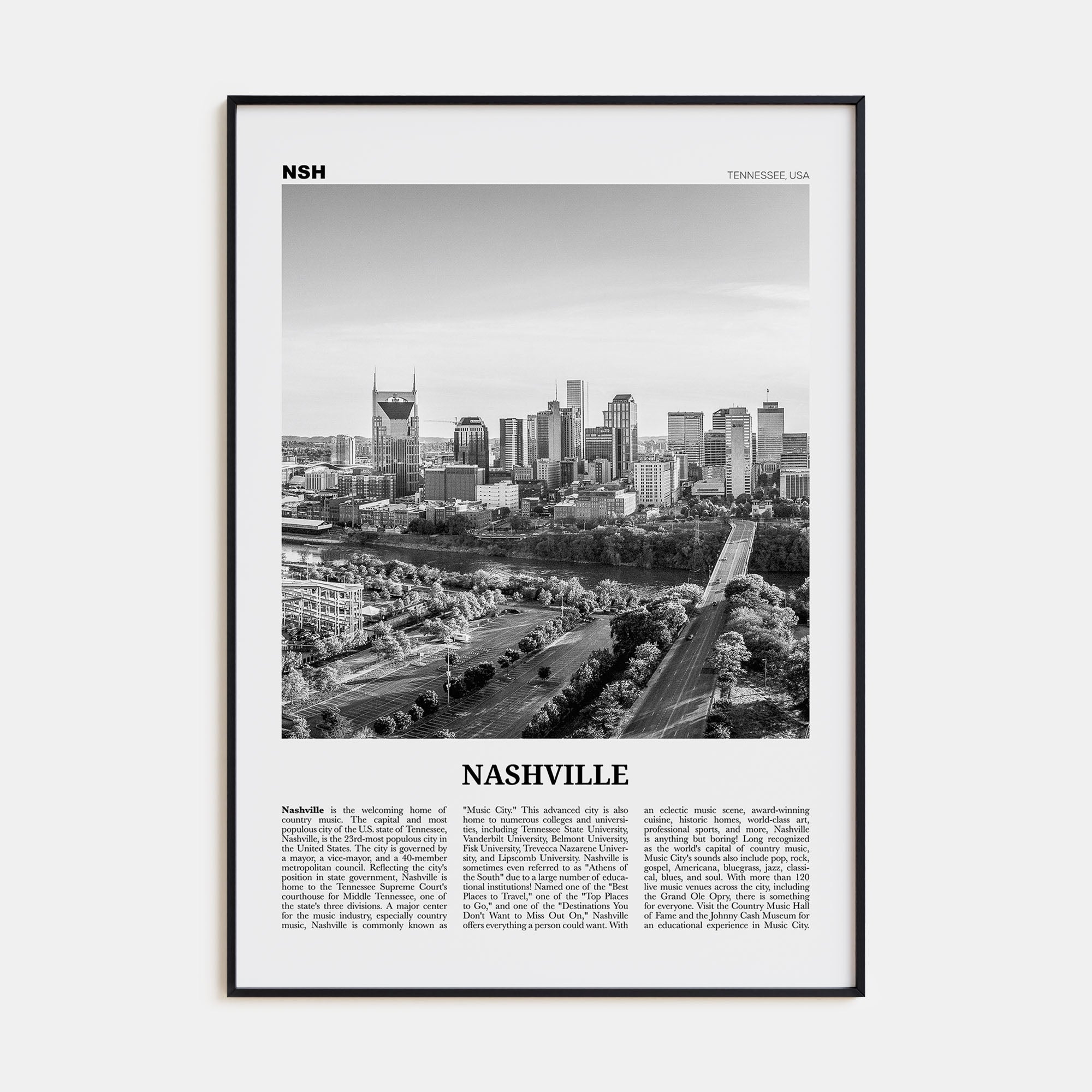 Nashville Travel B&W No 2 Poster