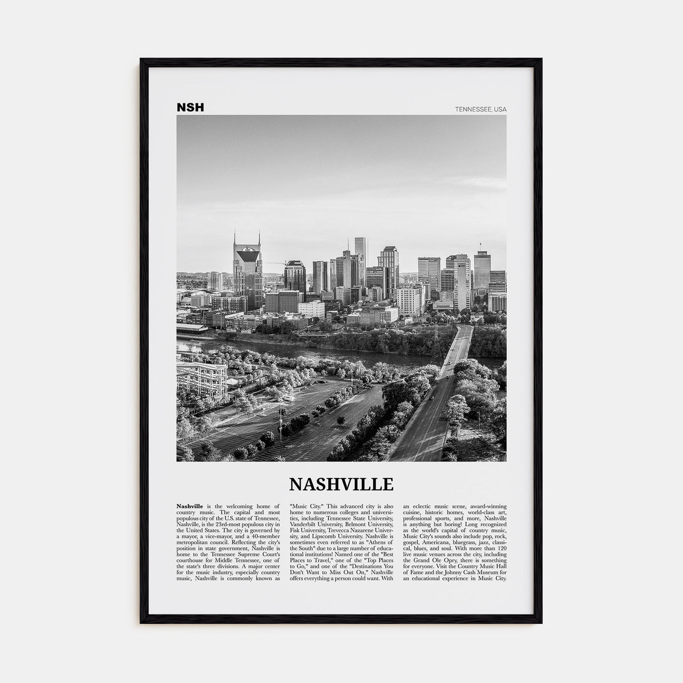 Nashville Travel B&W No 2 Poster