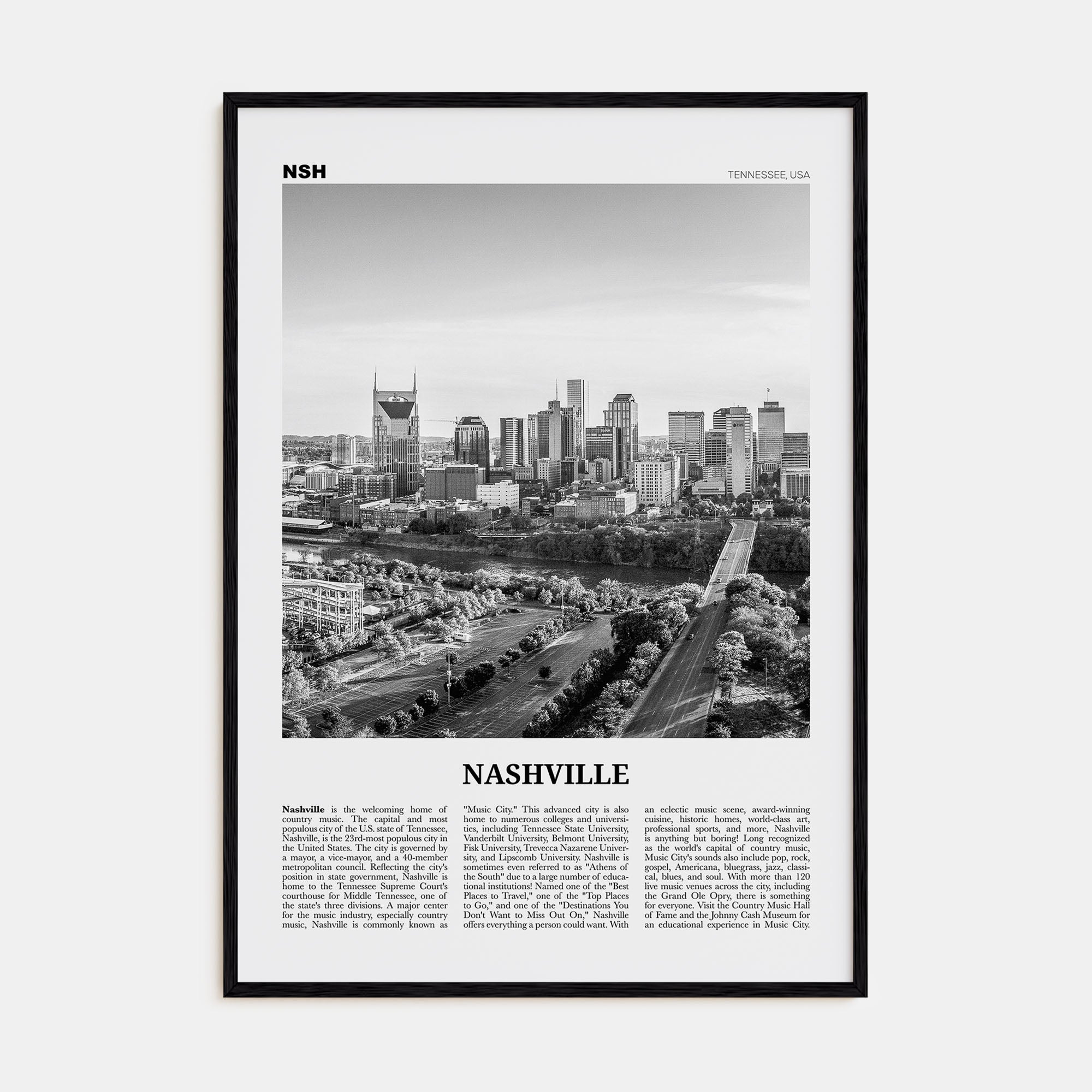 Nashville Travel B&W No 2 Poster