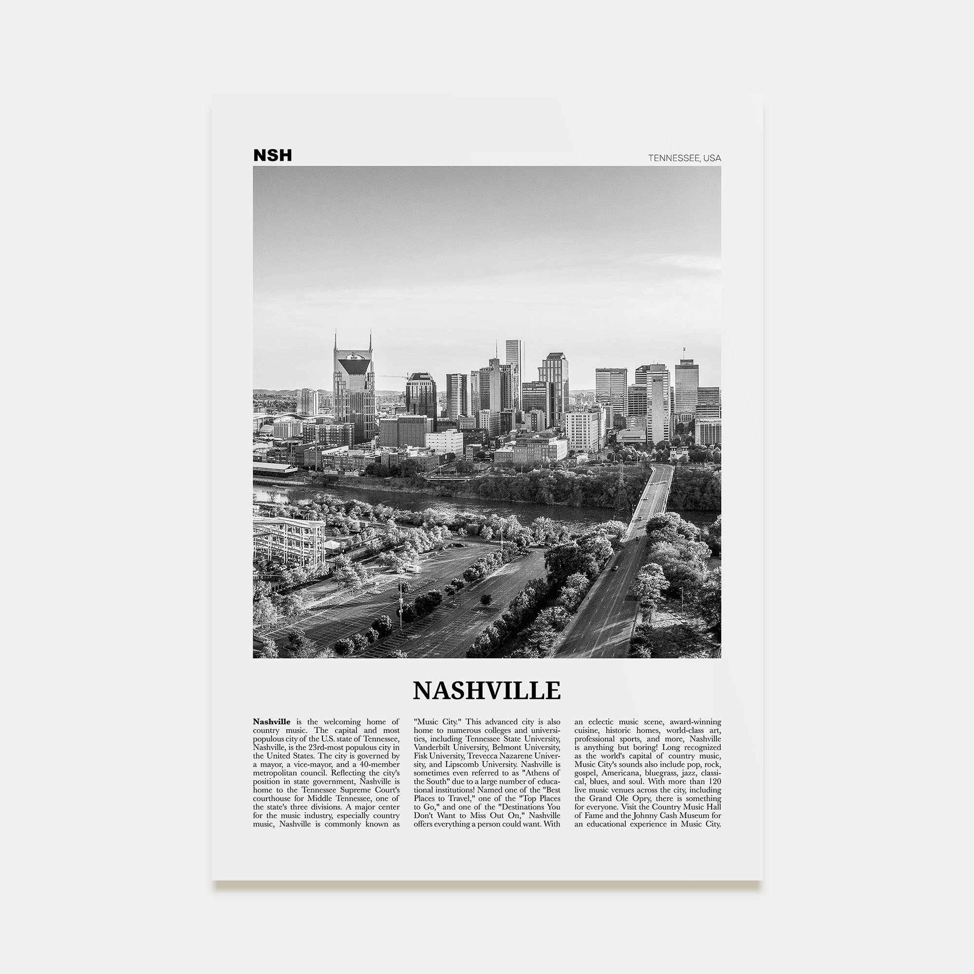 Nashville Travel B&W No 2 Poster