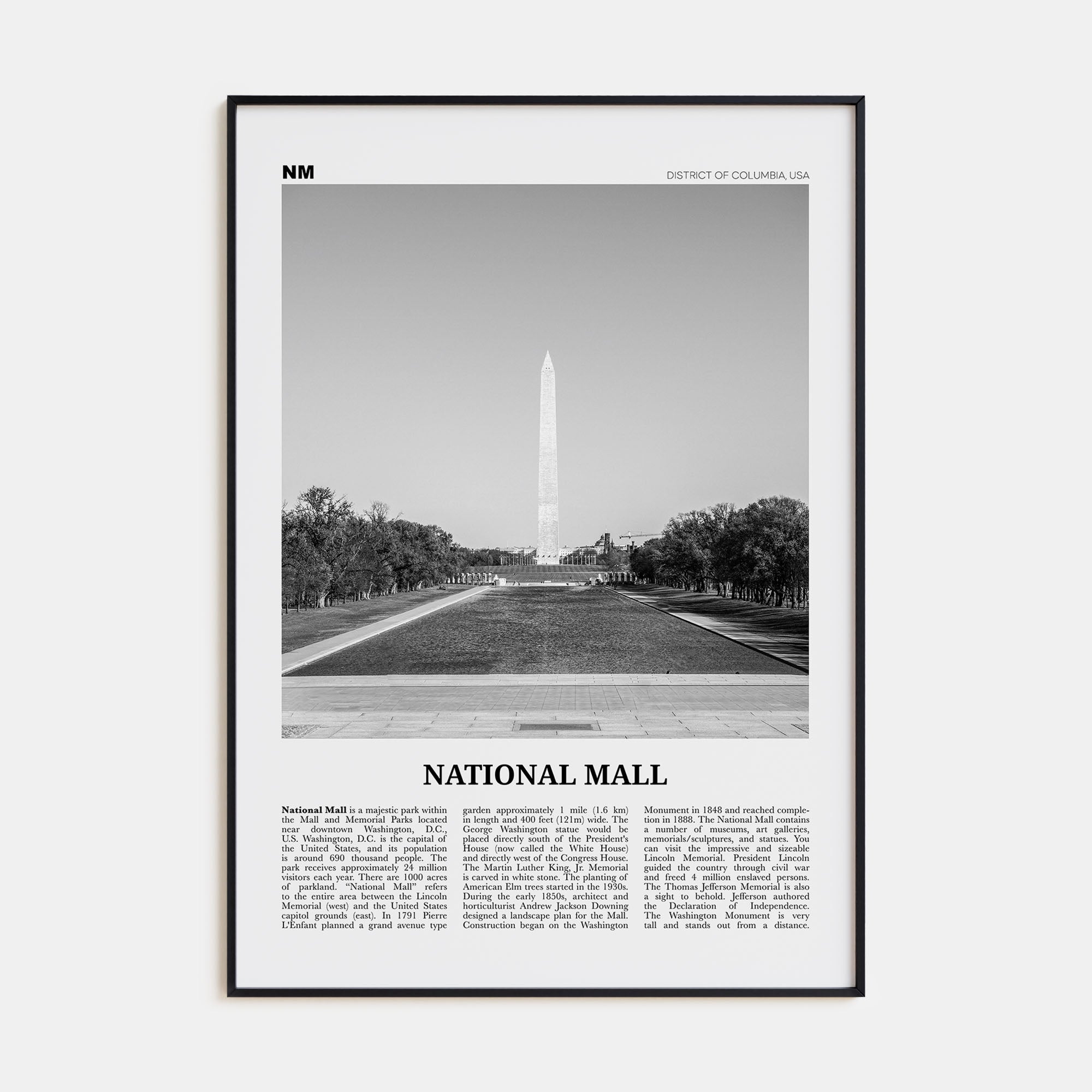 National Mall Travel B&W Poster