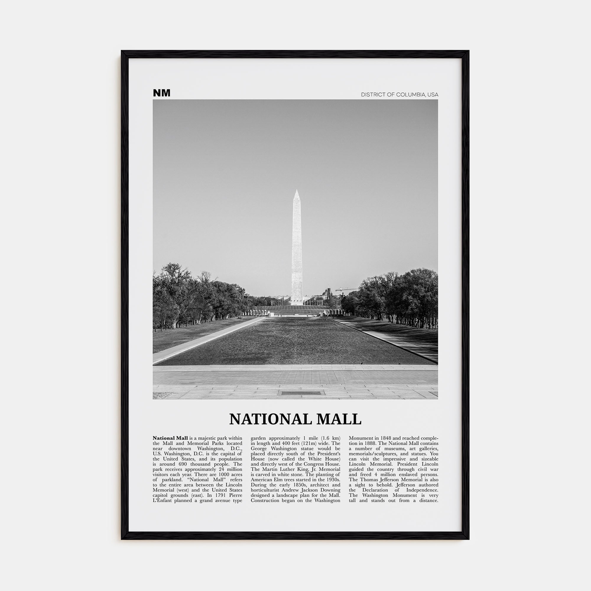 National Mall Travel B&W Poster