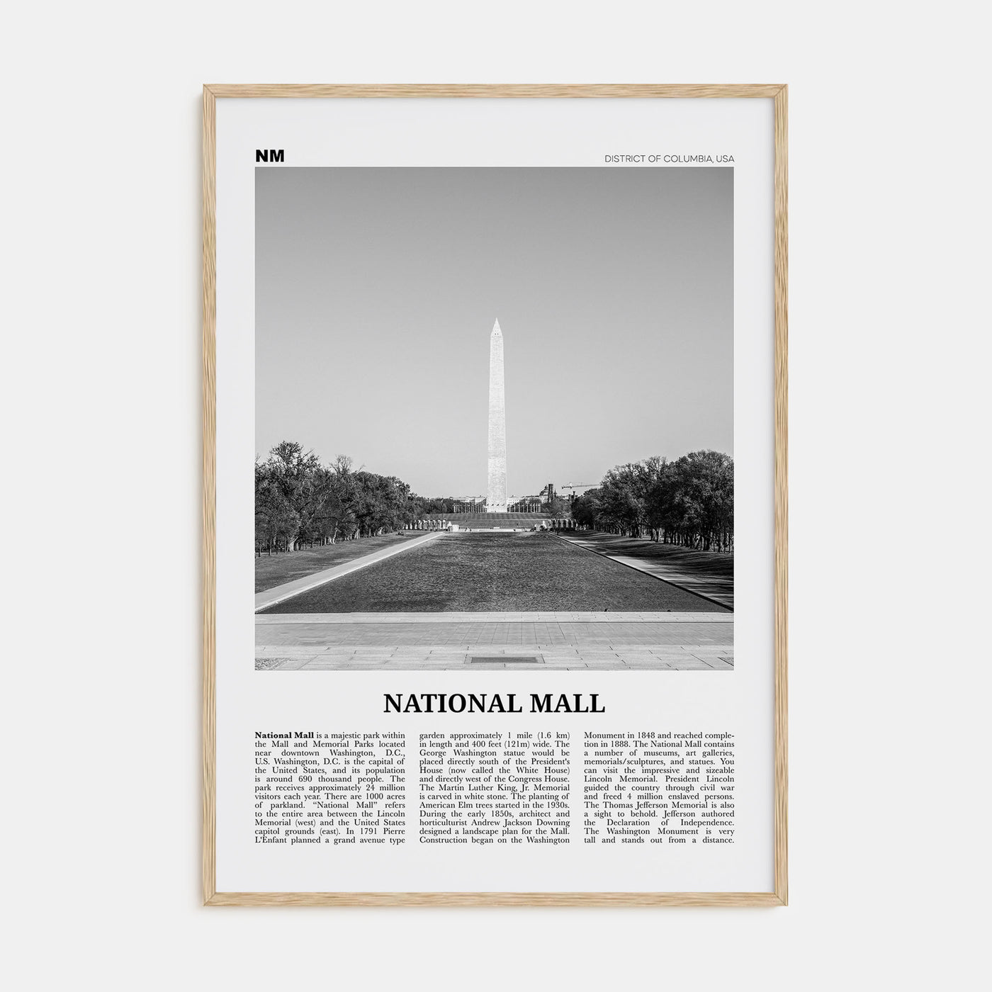 National Mall Travel B&W Poster