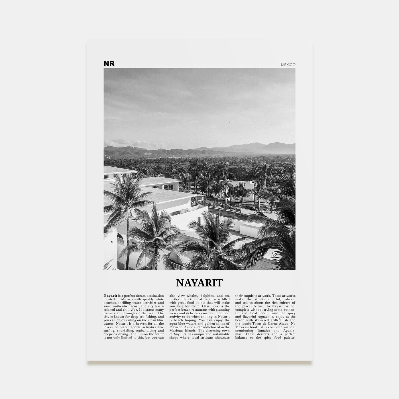 Nayarit Travel B&W Poster