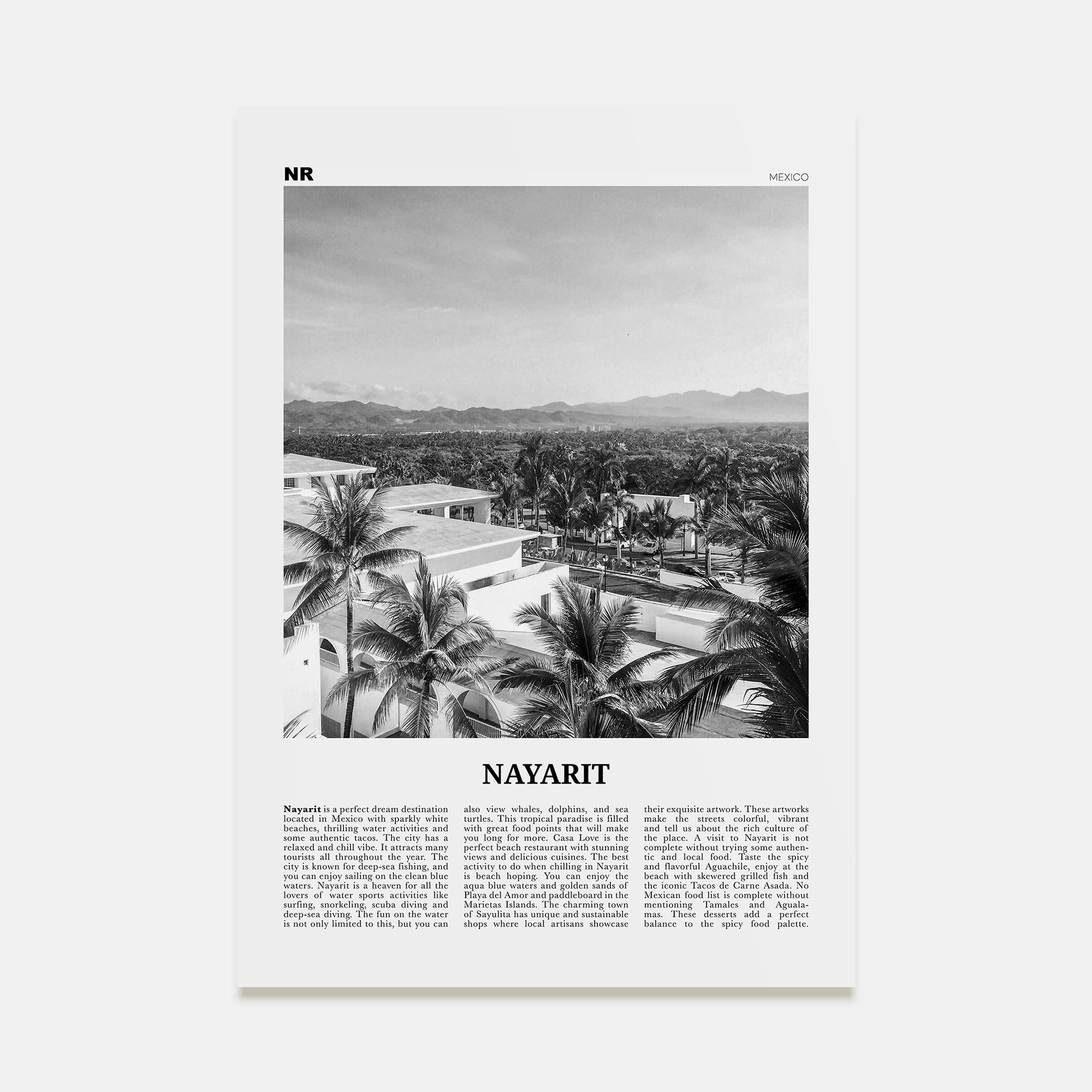 Nayarit Travel B&W Poster