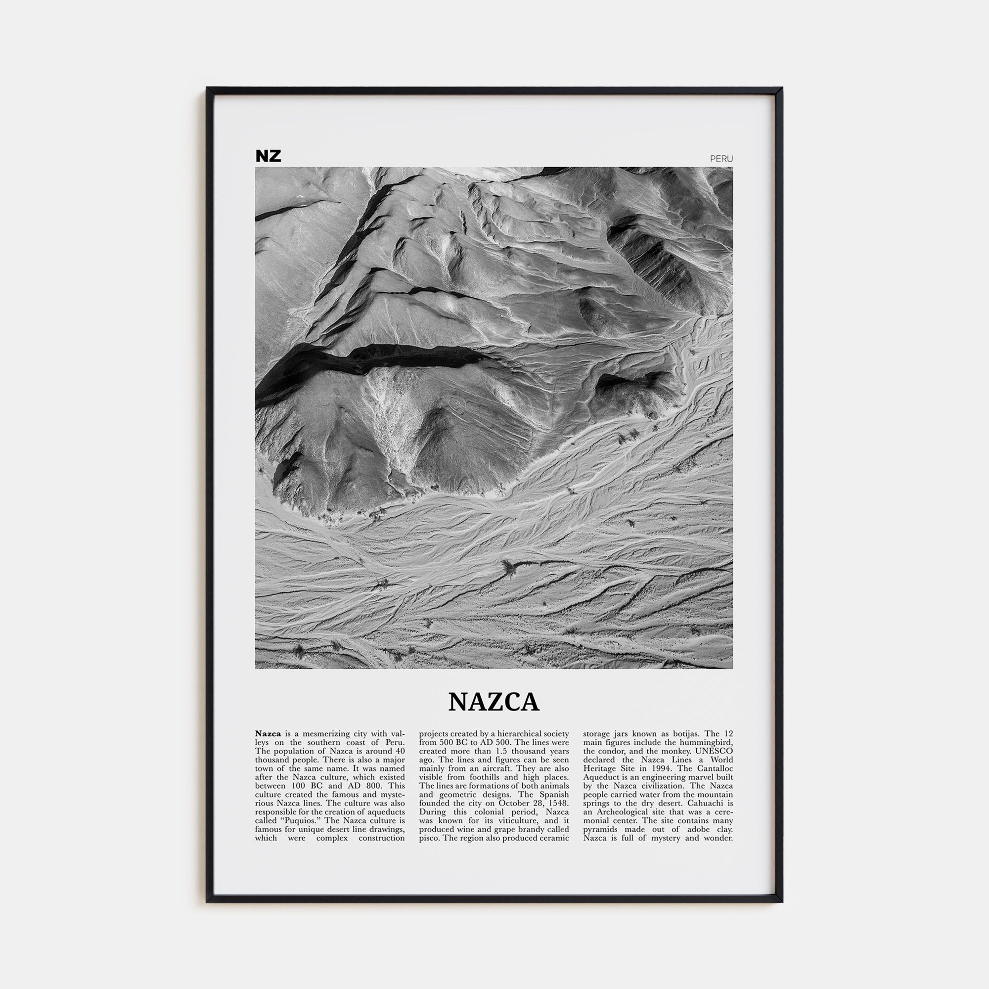Nazca Travel B&W Poster