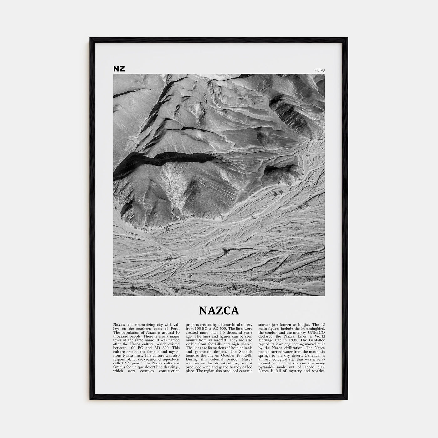 Nazca Travel B&W Poster
