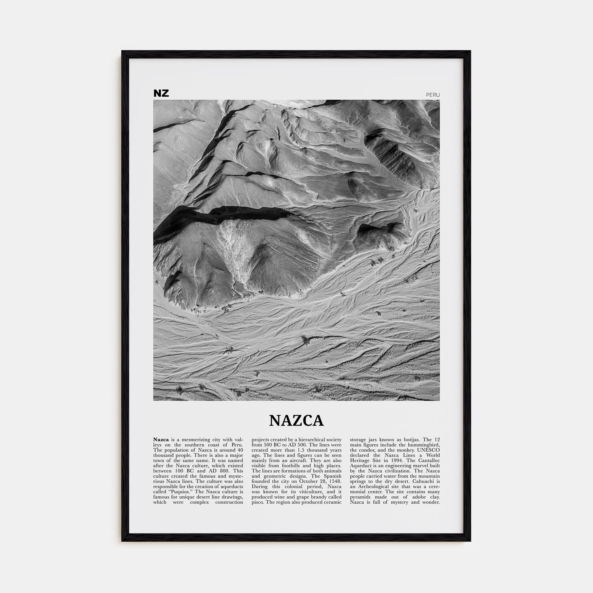Nazca Travel B&W Poster