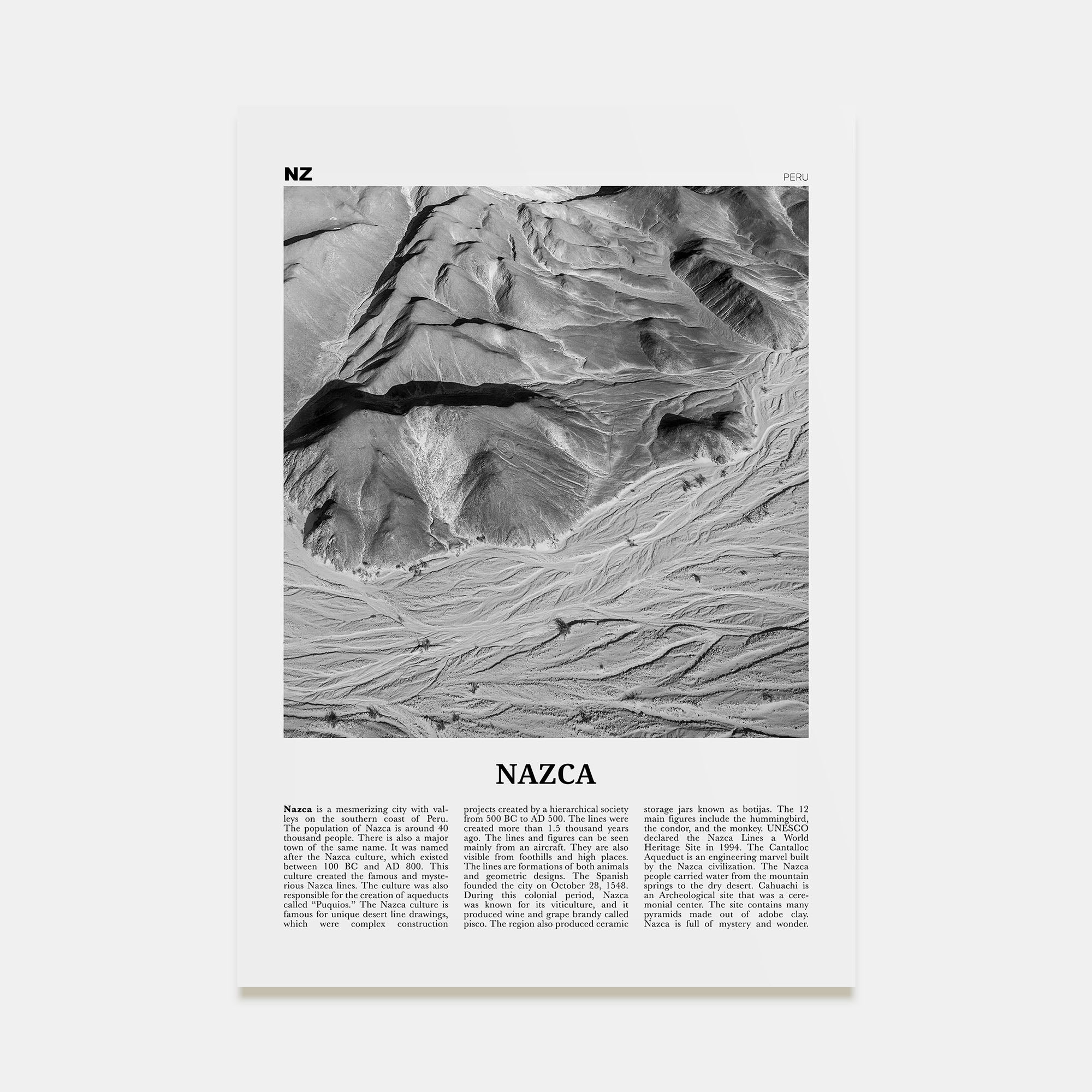 Nazca Travel B&W Poster