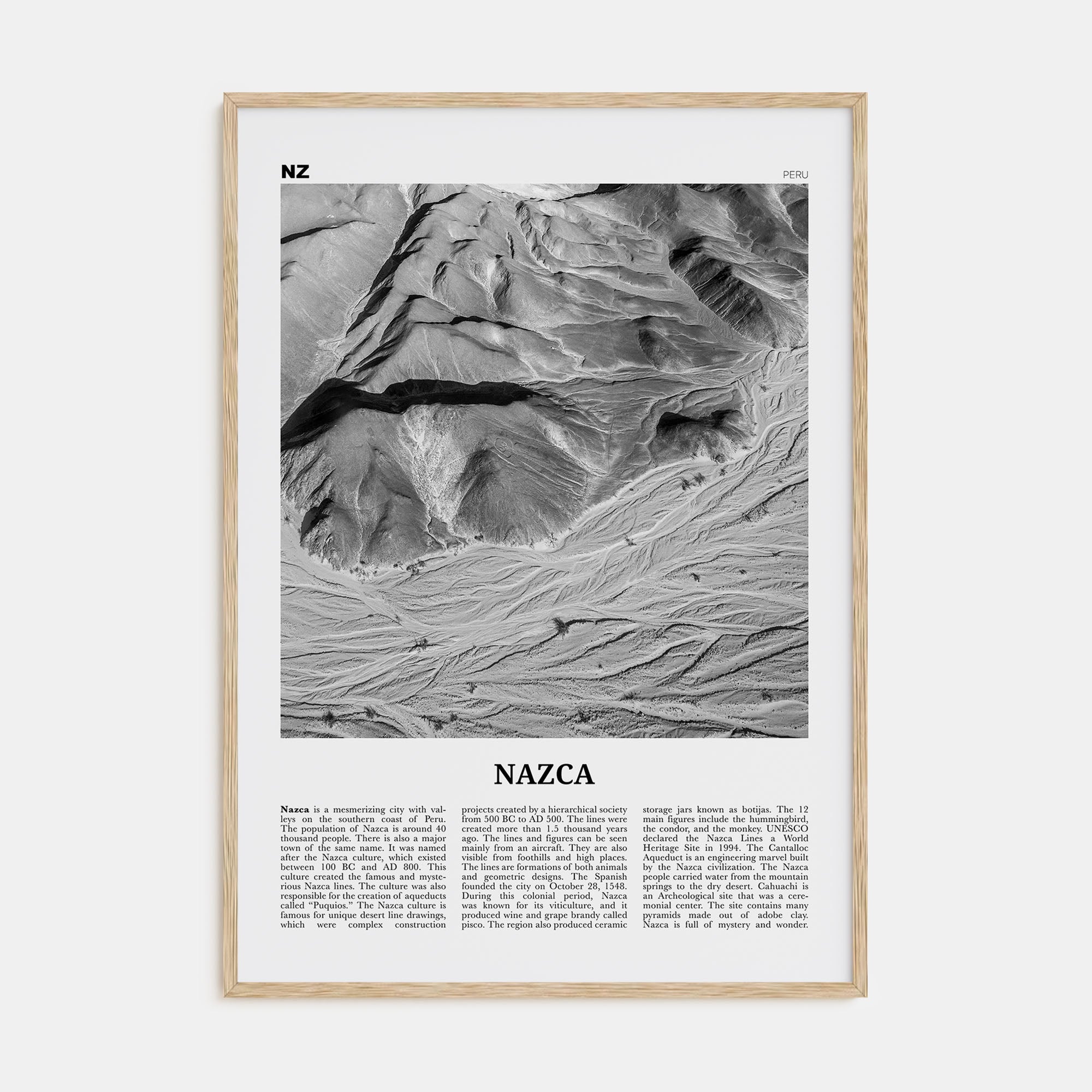 Nazca Travel B&W Poster