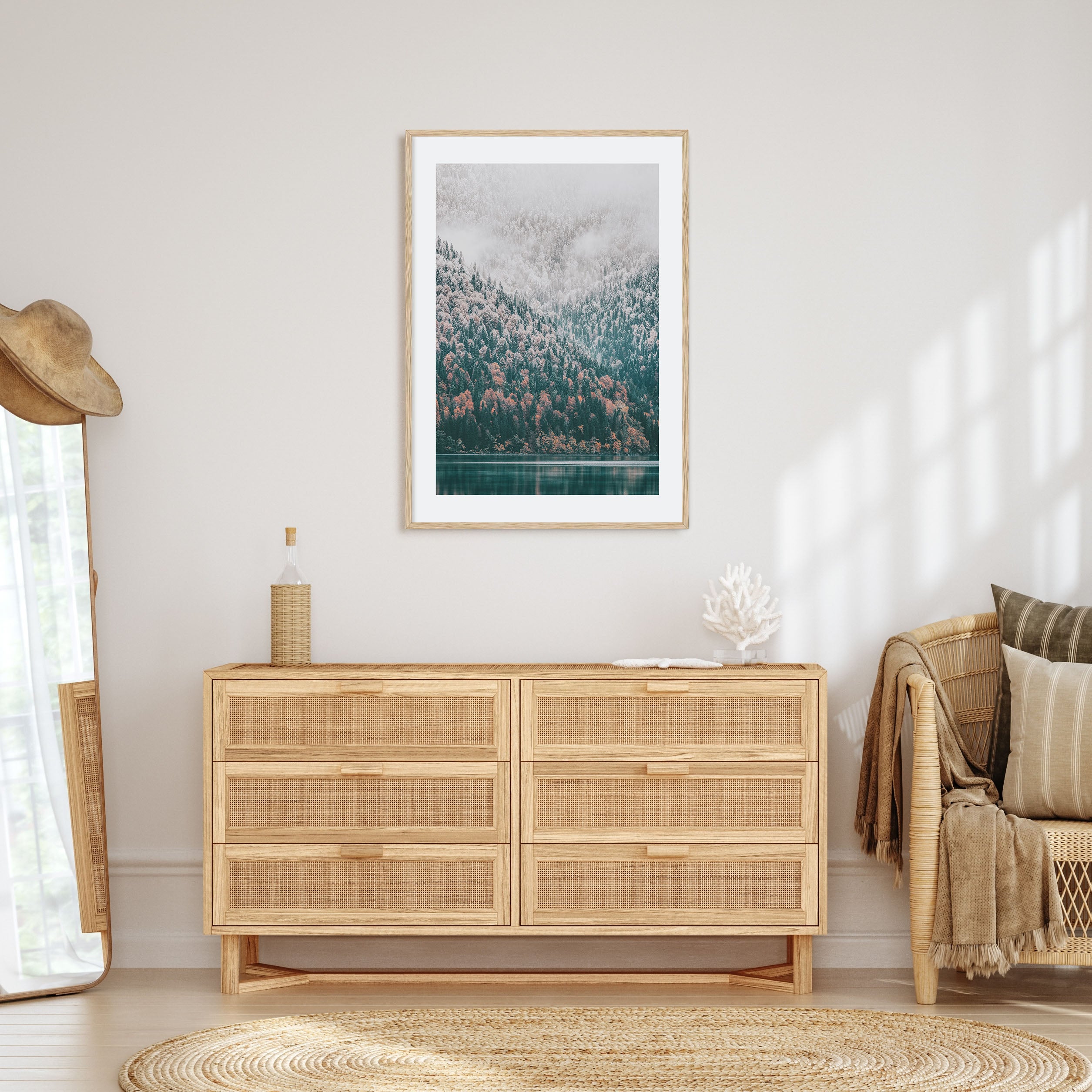 Needle Forest and Foggy Lake Photo Color Poster