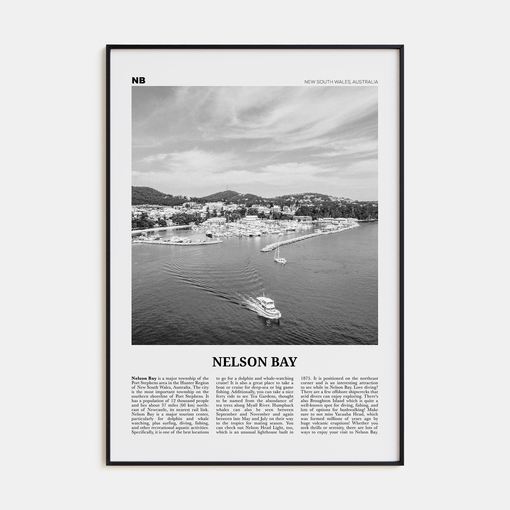 Nelson Bay Travel B&W Poster