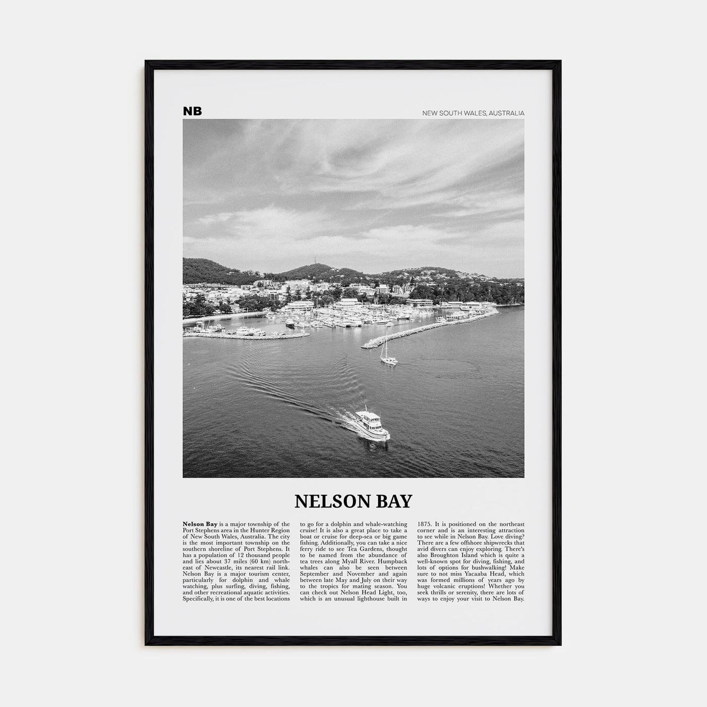 Nelson Bay Travel B&W Poster