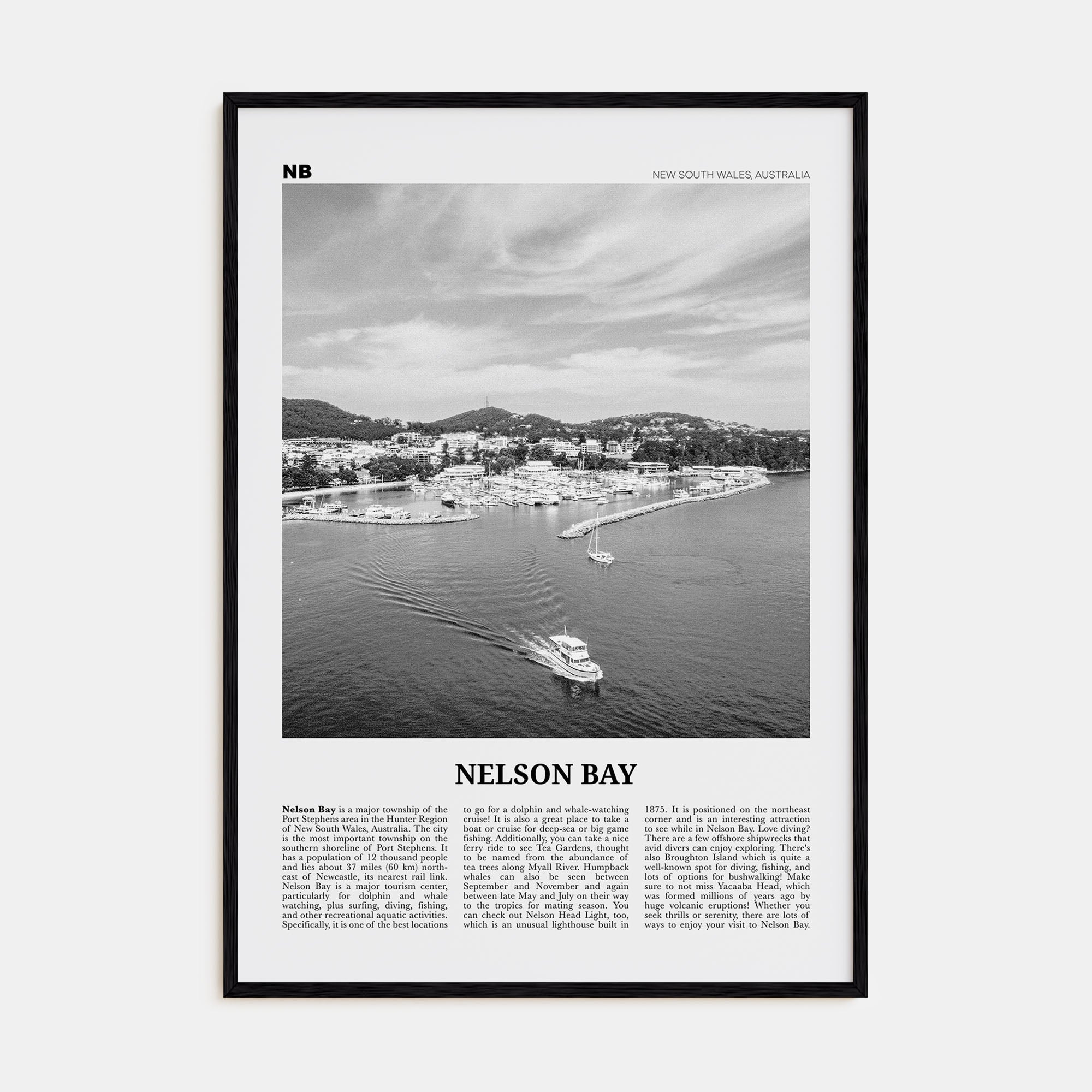 Nelson Bay Travel B&W Poster
