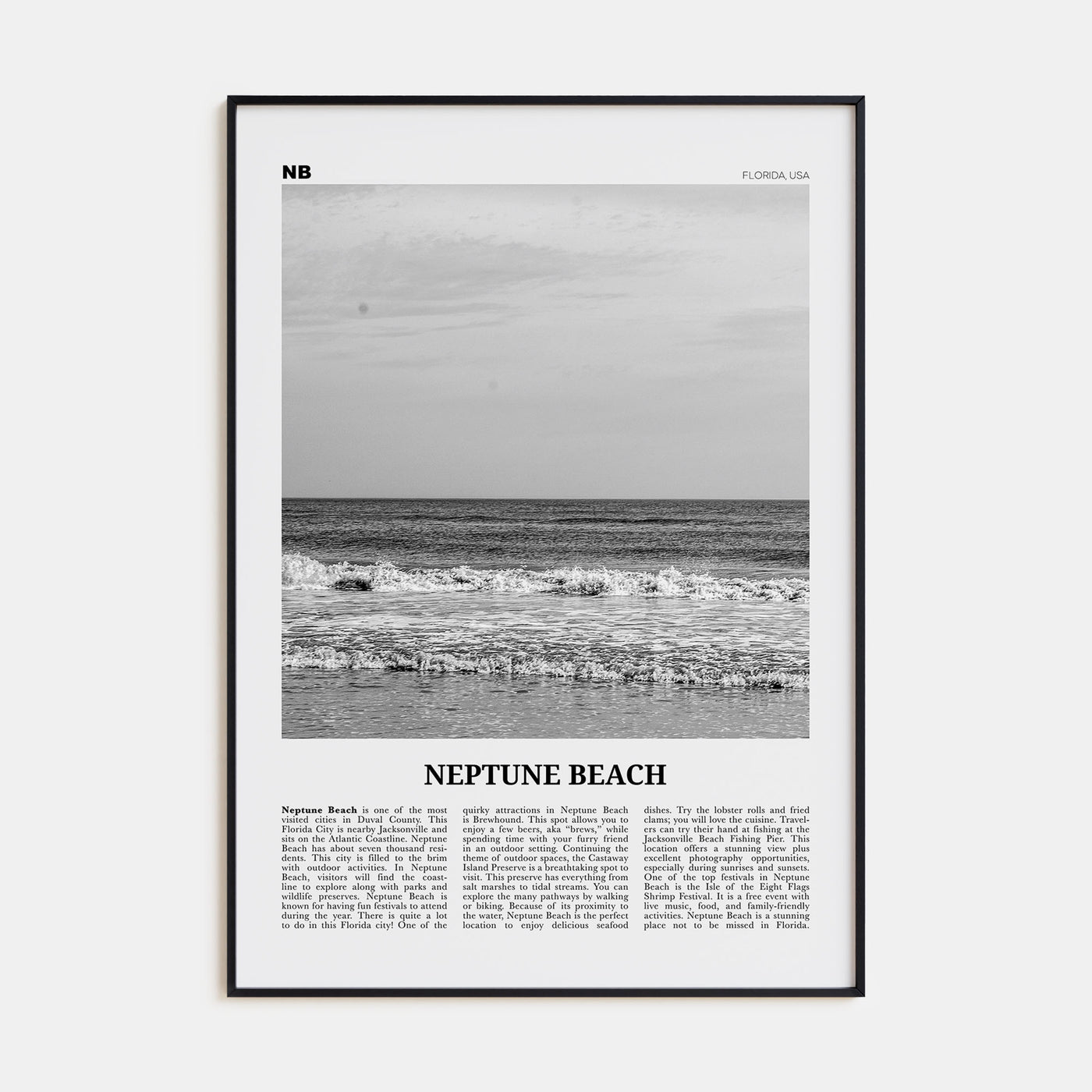 Neptune Beach Travel B&W Poster