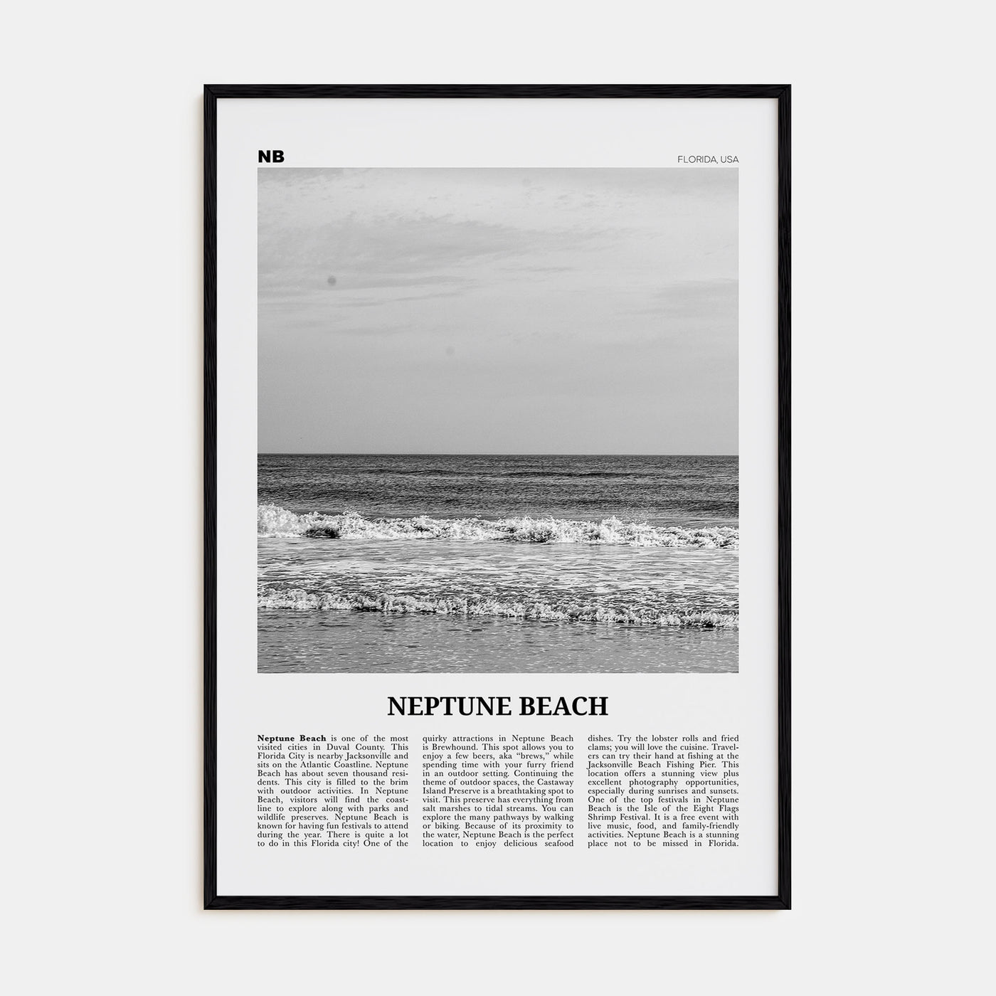 Neptune Beach Travel B&W Poster