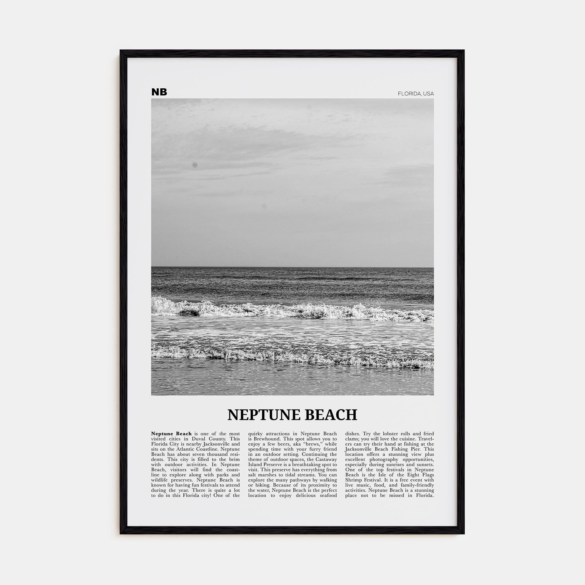 Neptune Beach Travel B&W Poster