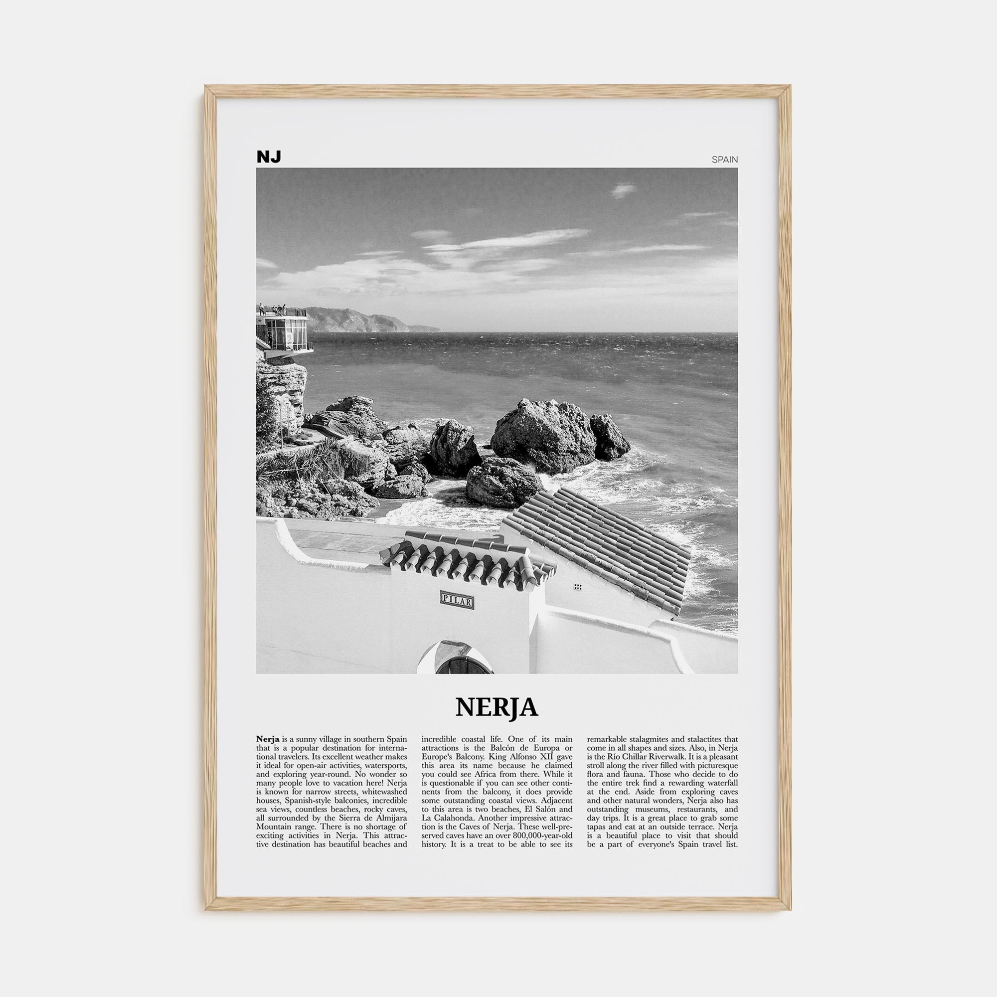 Nerja Travel B&W Poster