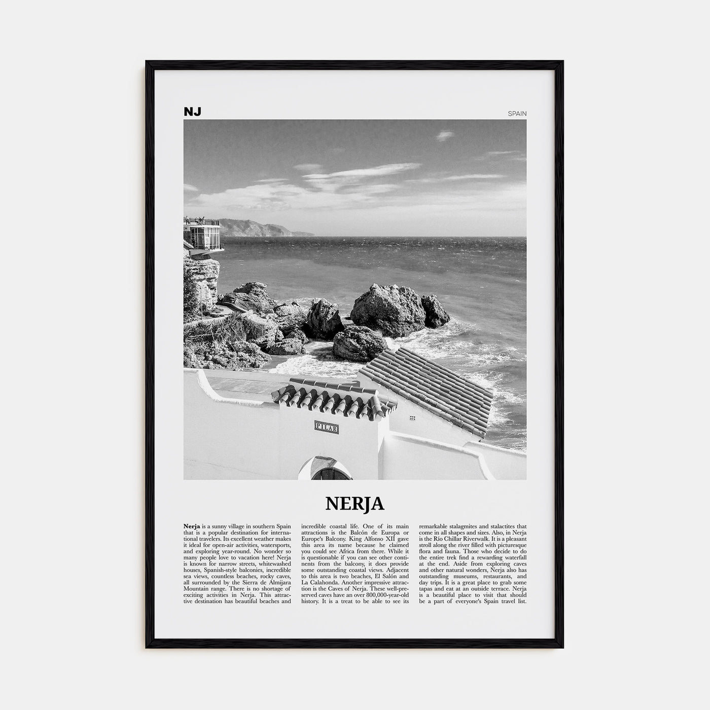 Nerja Travel B&W Poster