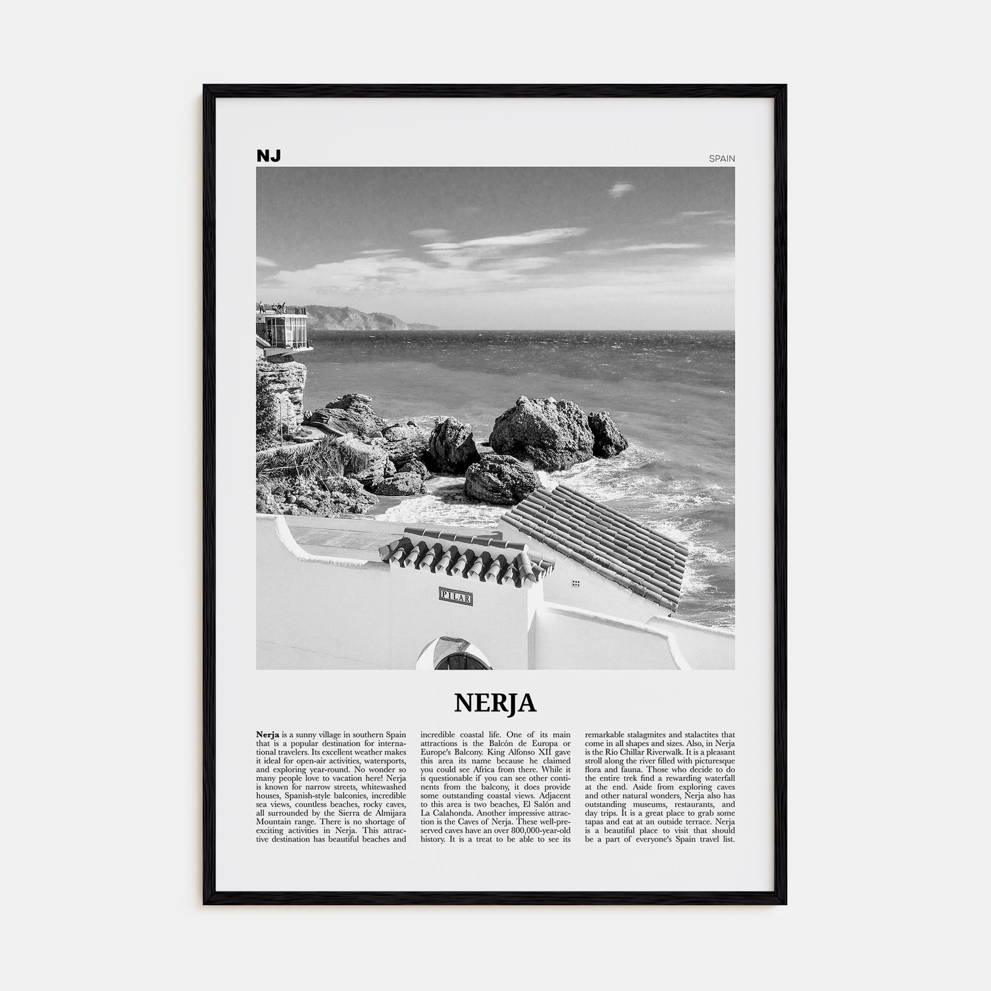 Nerja Travel B&W Poster