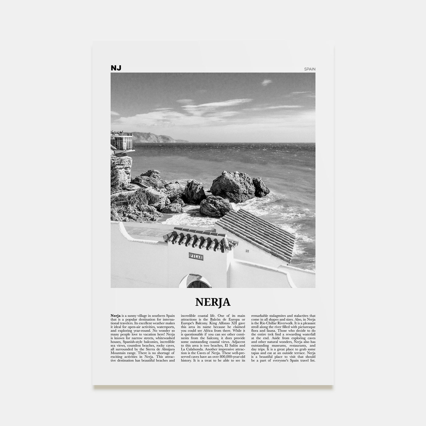 Nerja Travel B&W Poster