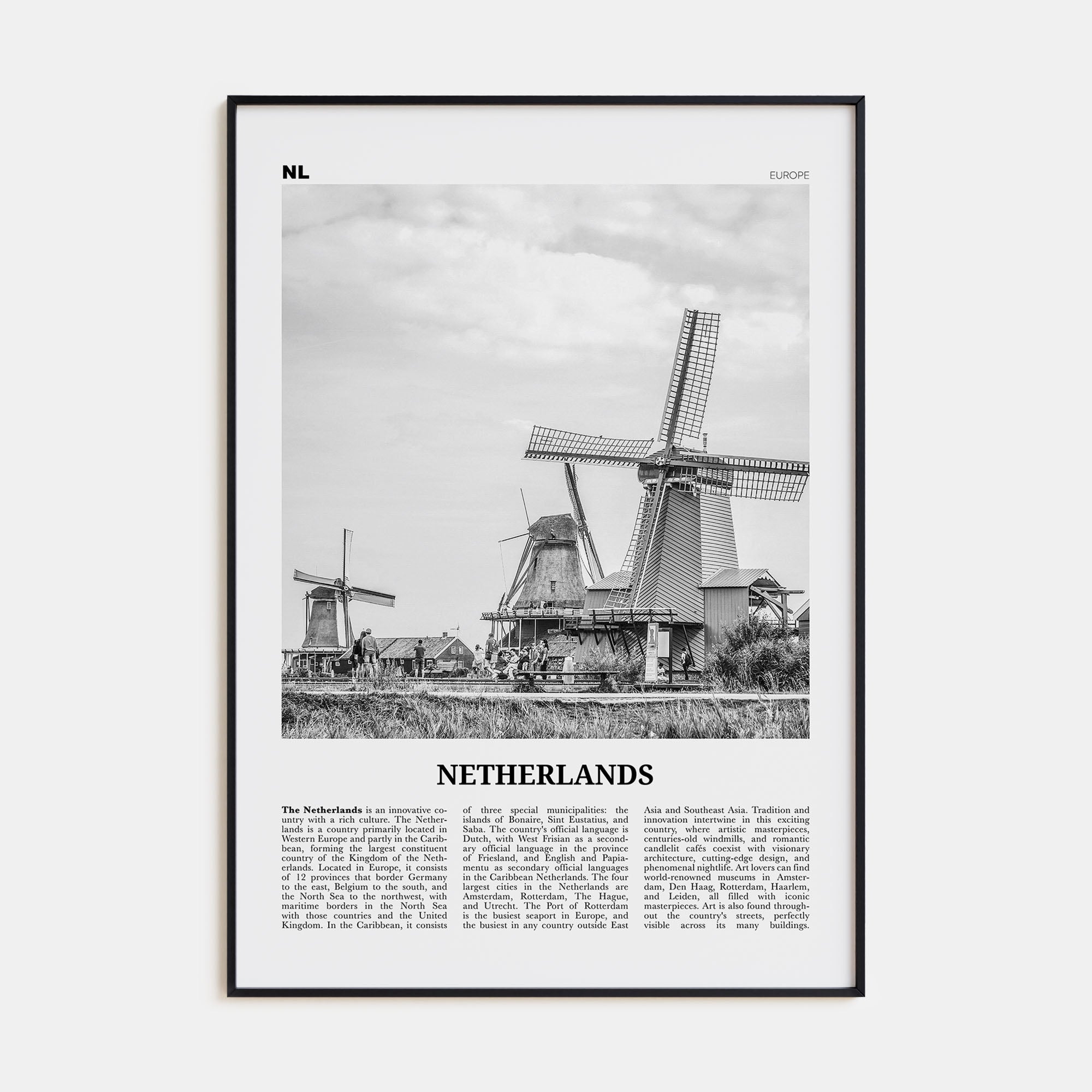 Netherlands Travel B&W Poster