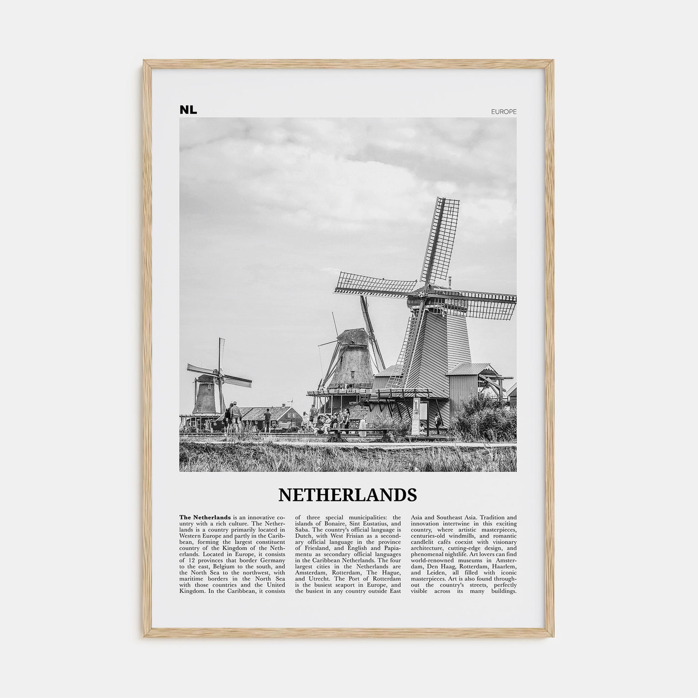 Netherlands Travel B&W Poster