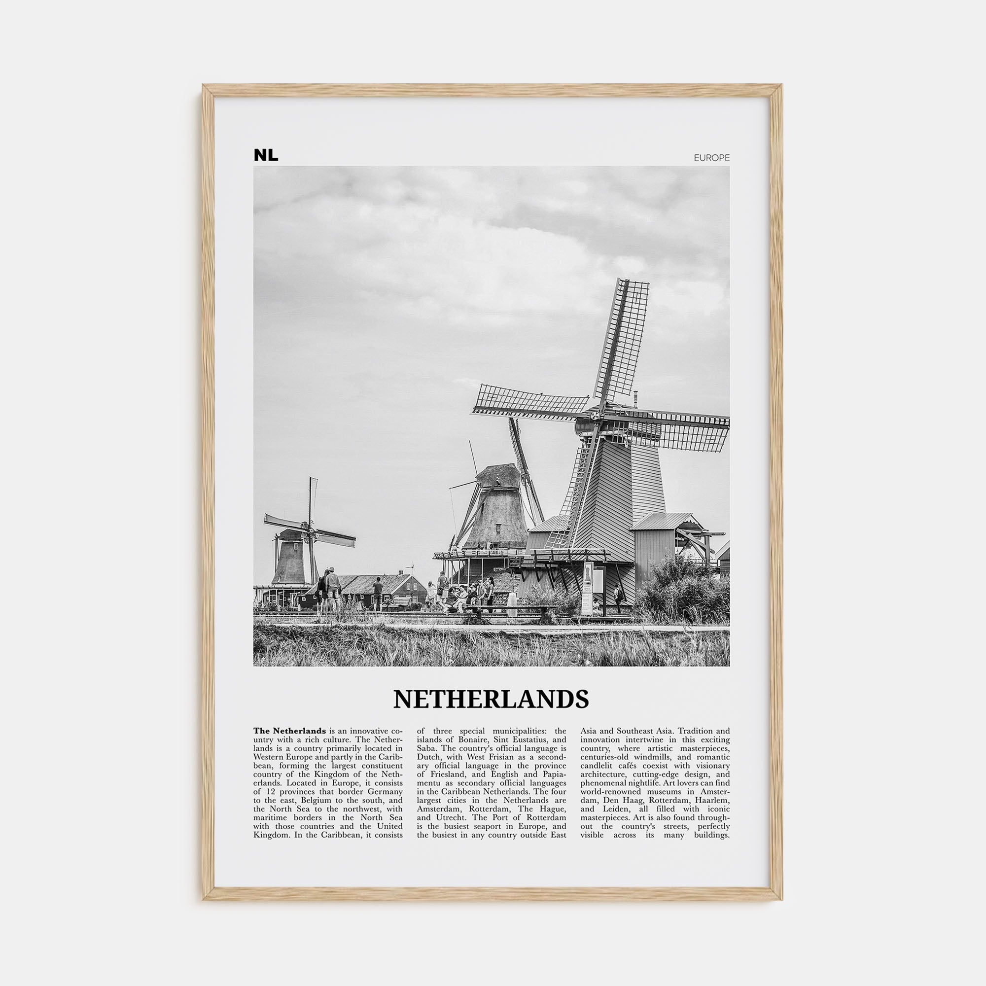 Netherlands Travel B&W Poster