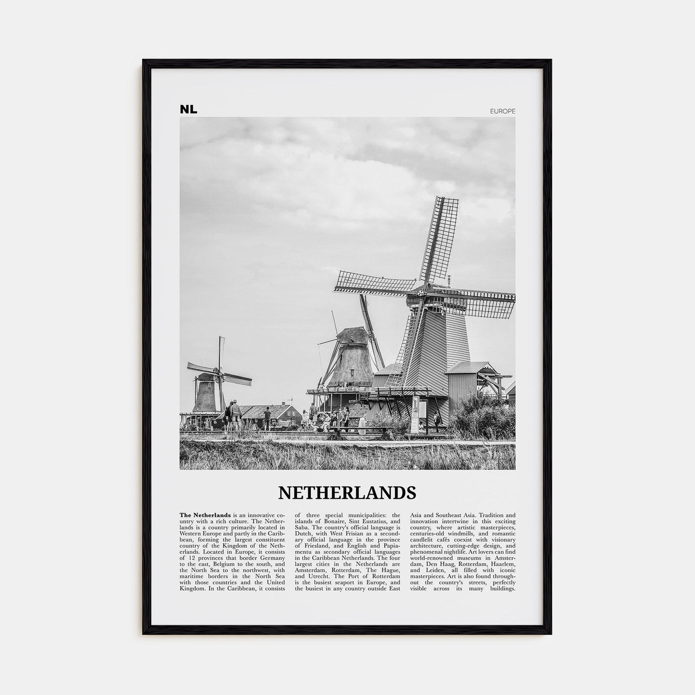 Netherlands Travel B&W Poster