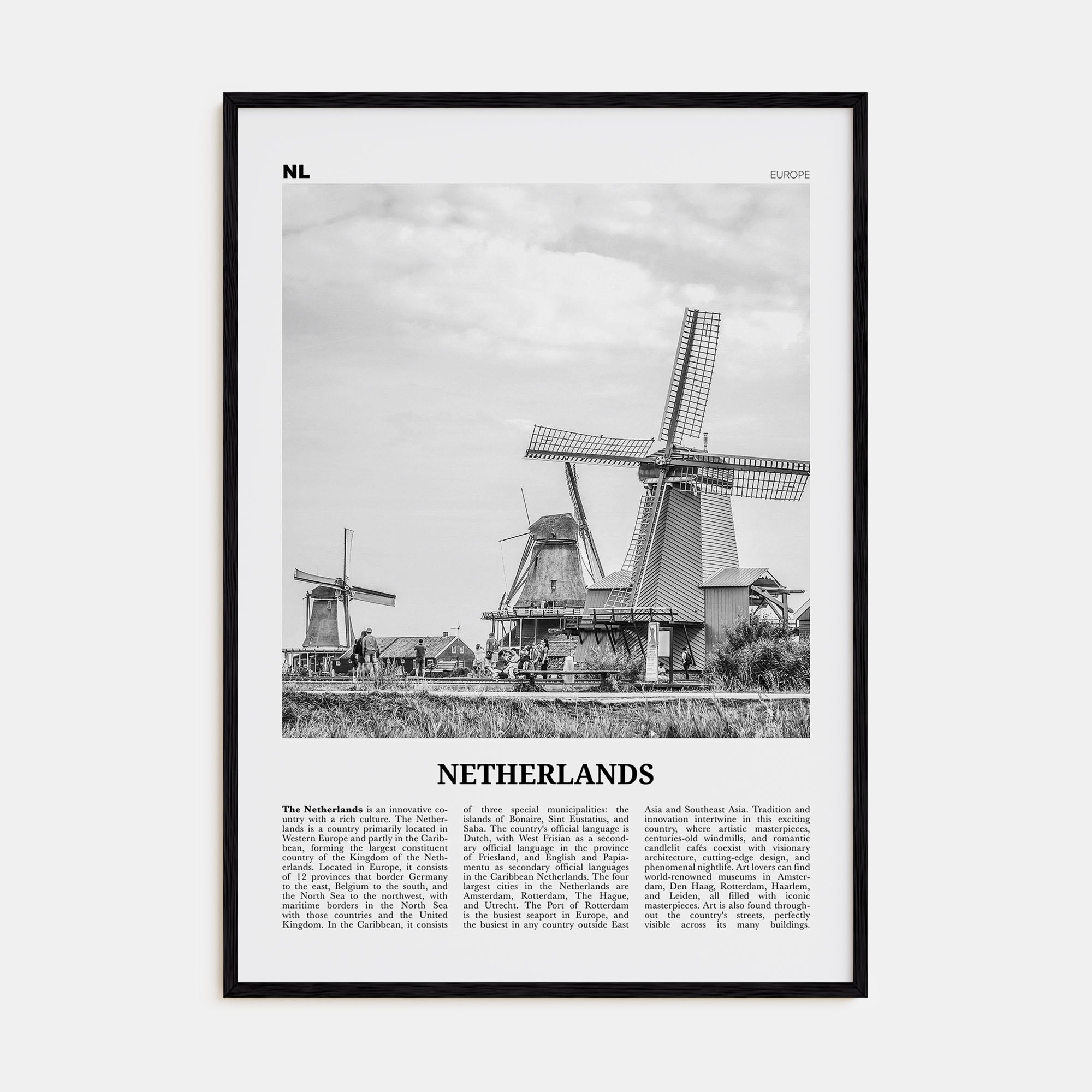 Netherlands Travel B&W Poster