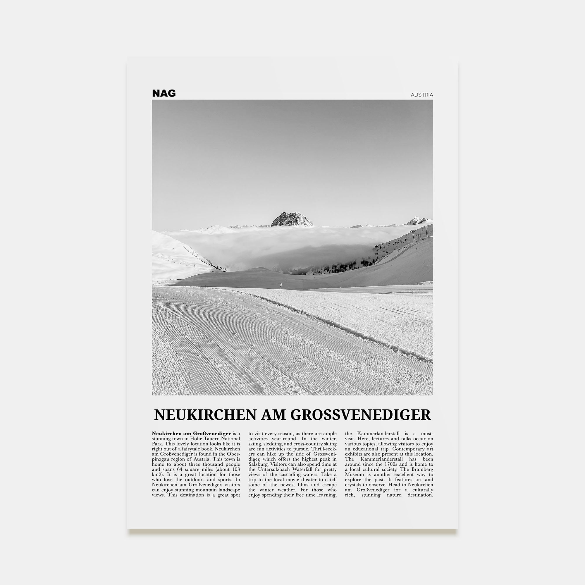 Neukirchen am Großvenediger Travel B&W Poster