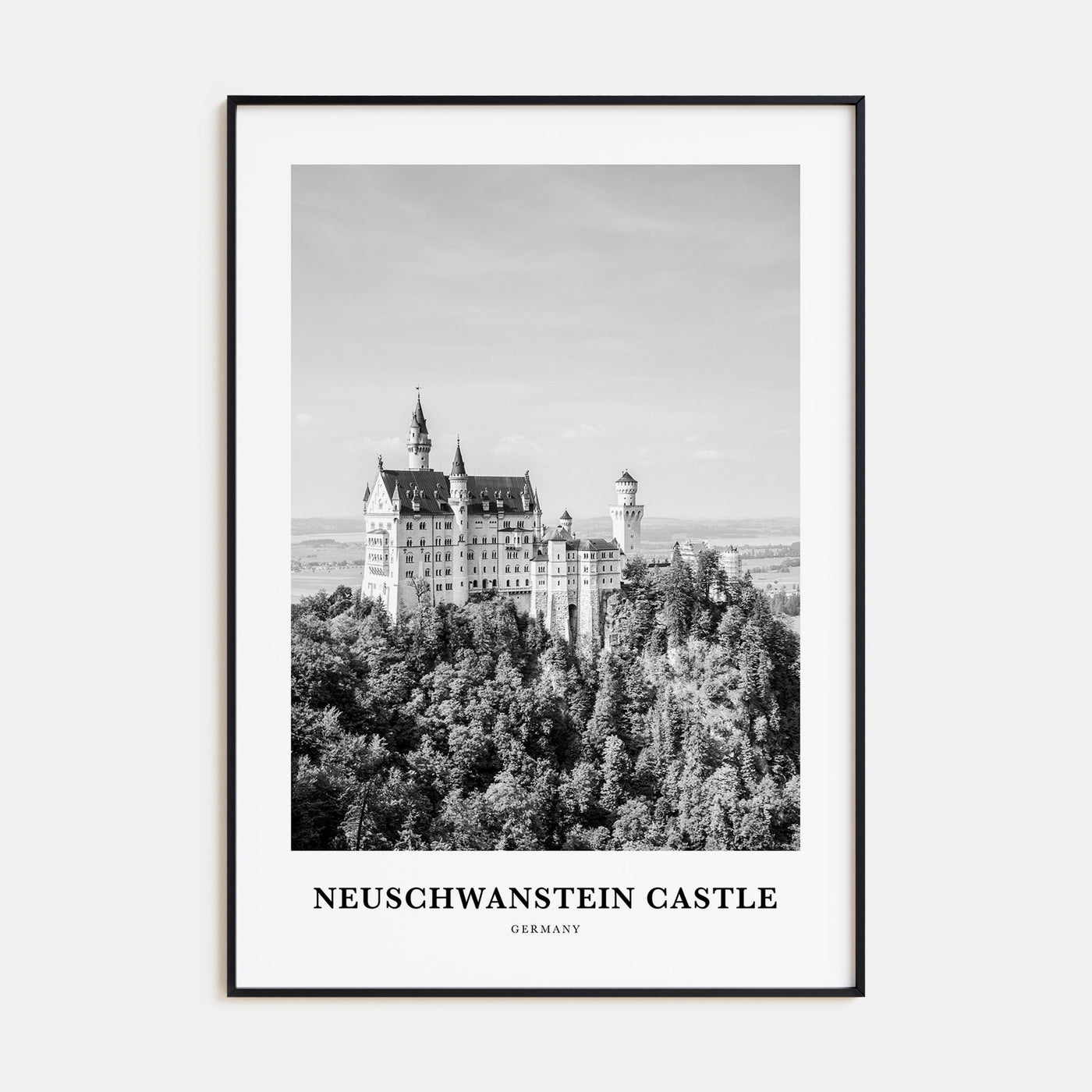 Neuschwanstein Castle Portrait B&W Poster