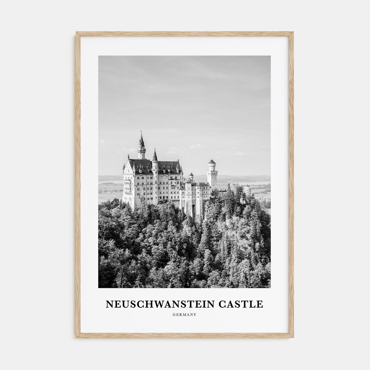Neuschwanstein Castle Portrait B&W Poster
