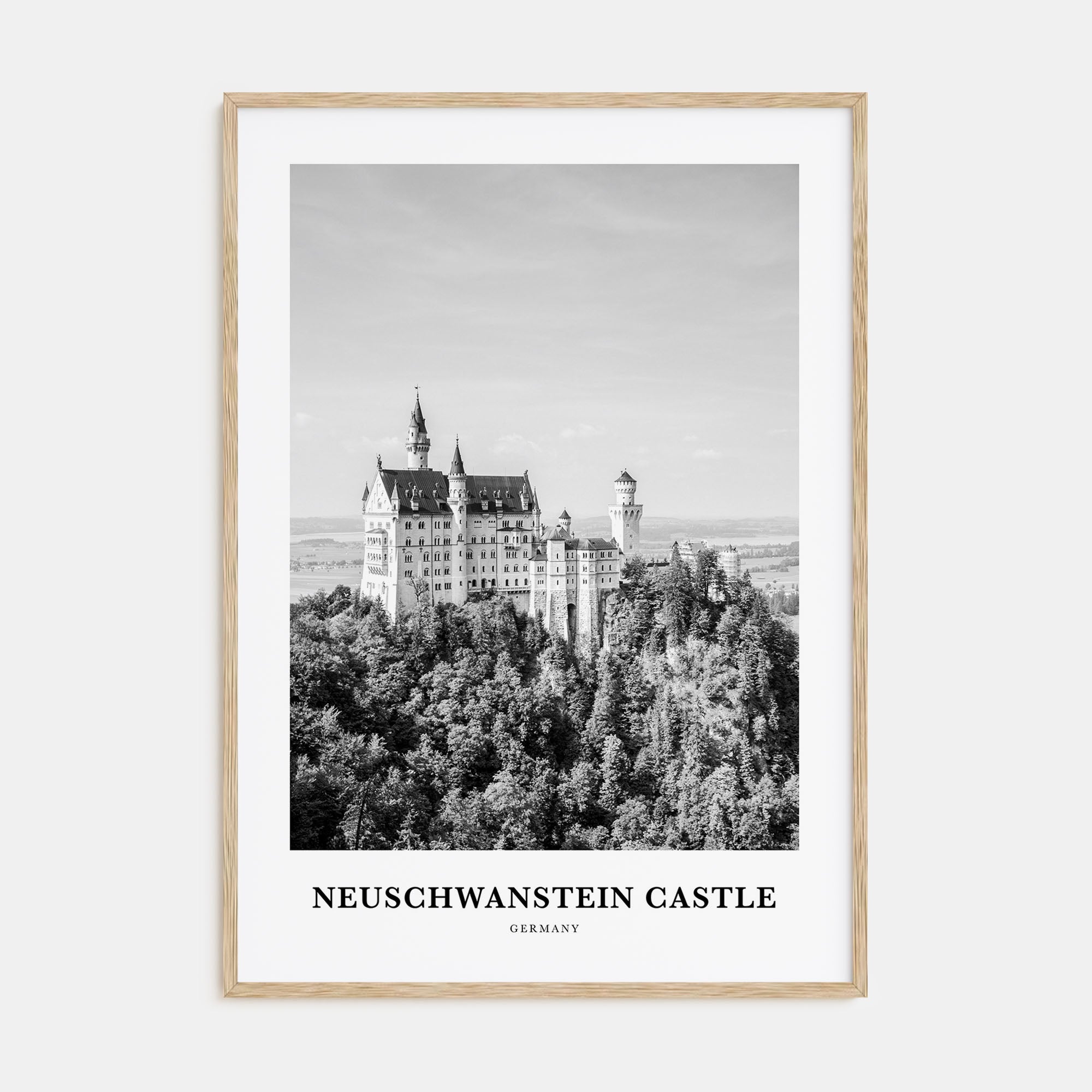 Neuschwanstein Castle Portrait B&W Poster