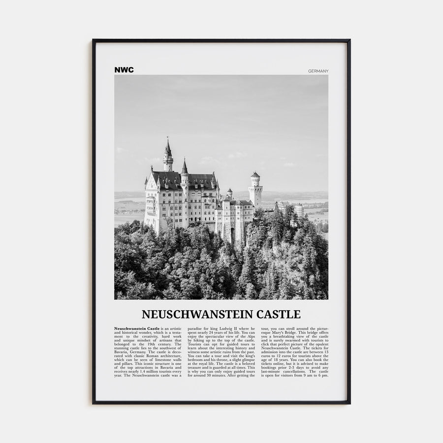 Neuschwanstein Castle Travel B&W Poster