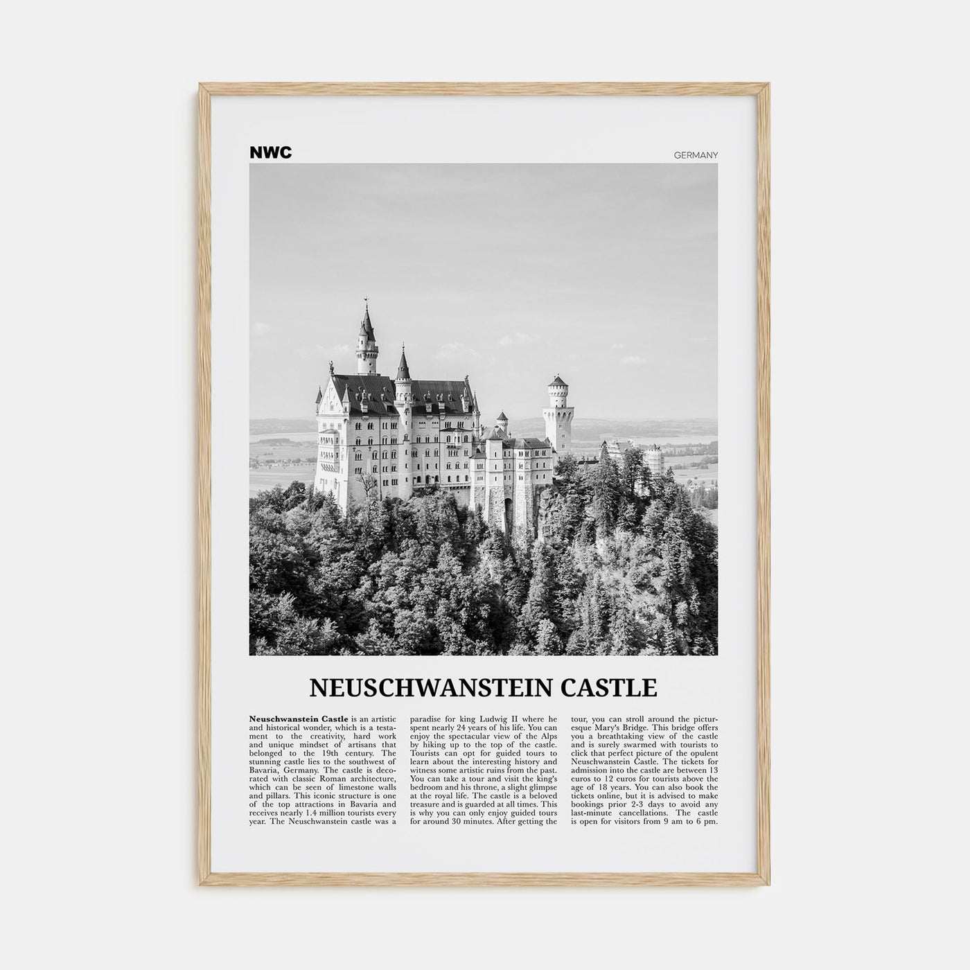 Neuschwanstein Castle Travel B&W Poster