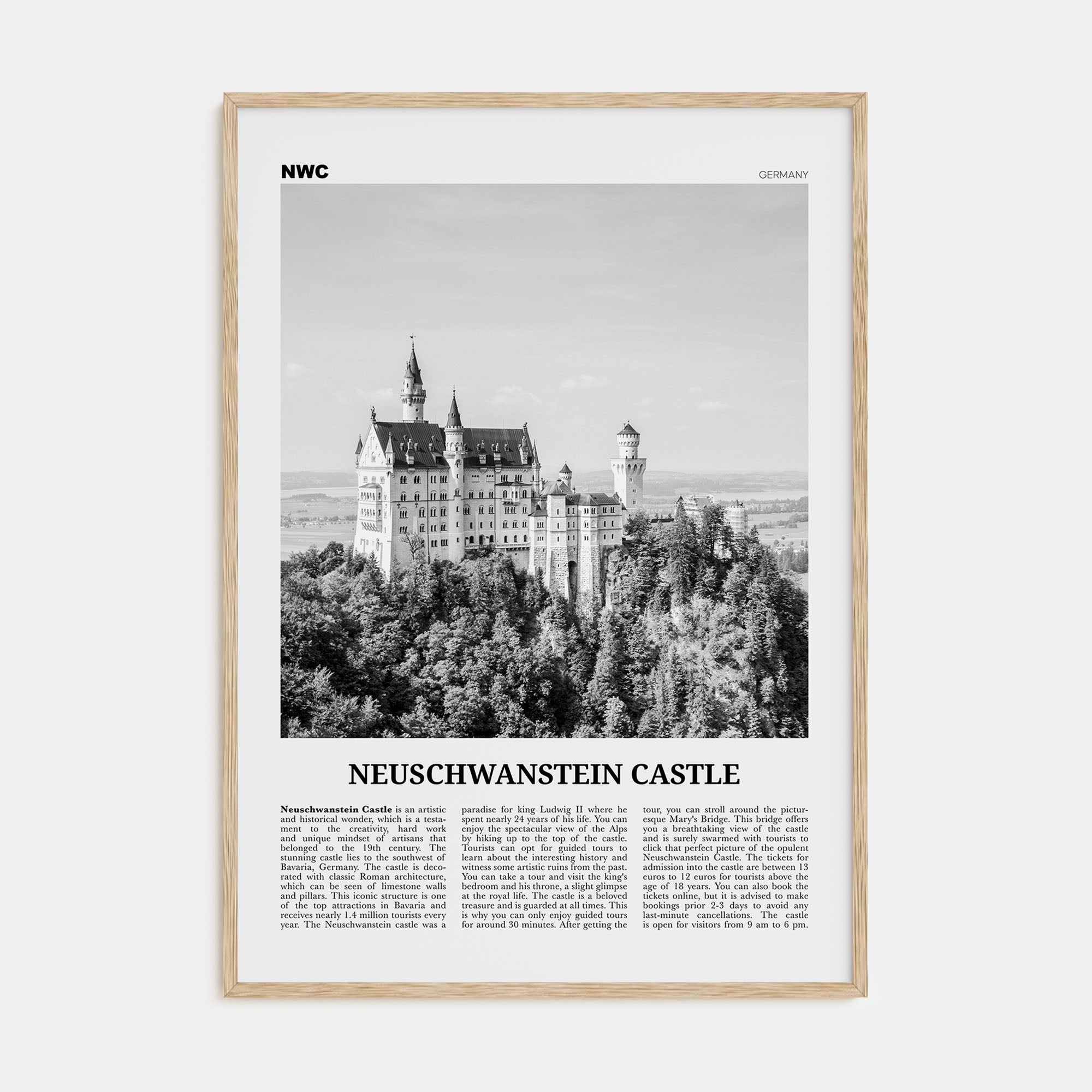 Neuschwanstein Castle Travel B&W Poster
