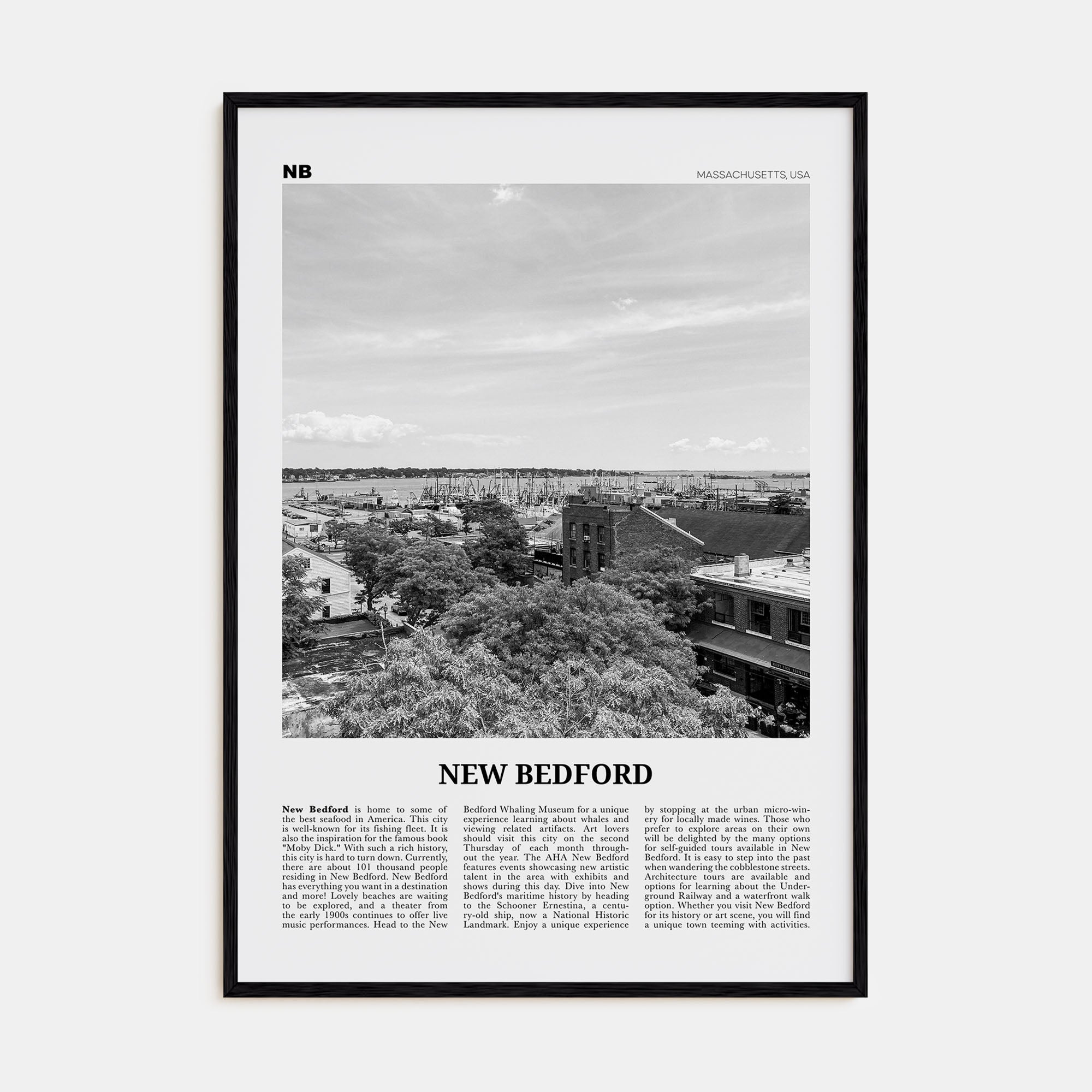 New Bedford Travel B&W Poster