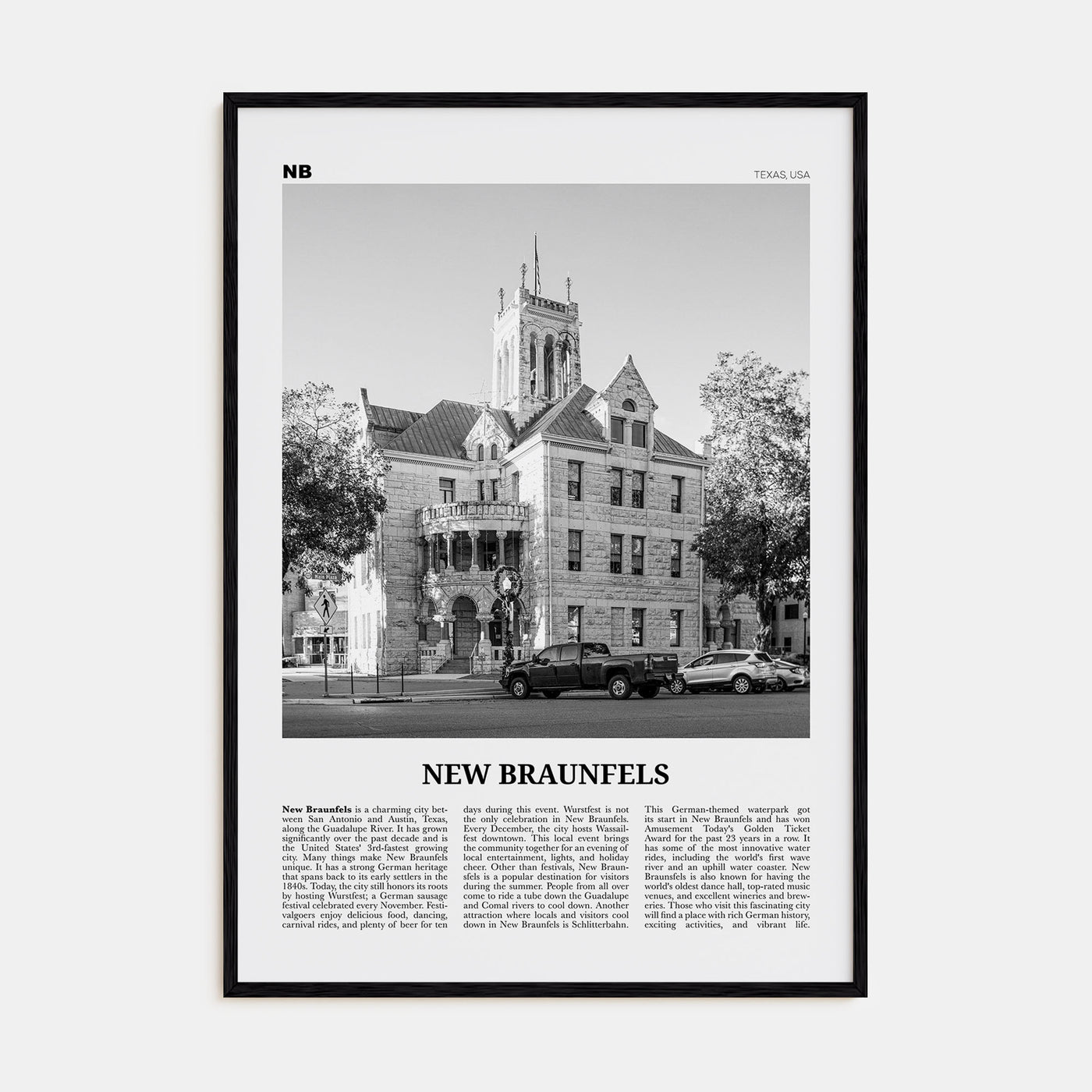 New Braunfels Travel B&W Poster