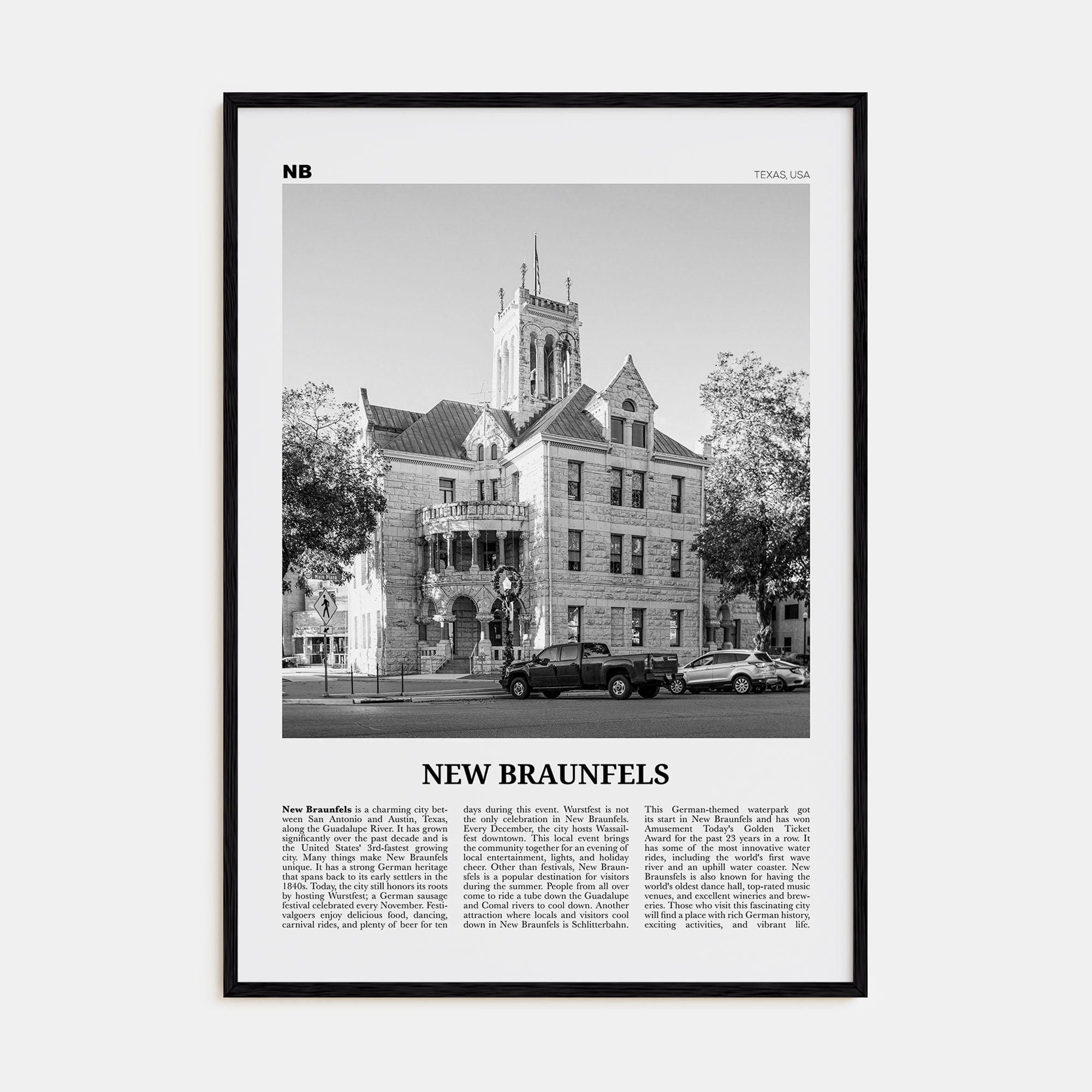 New Braunfels Travel B&W Poster