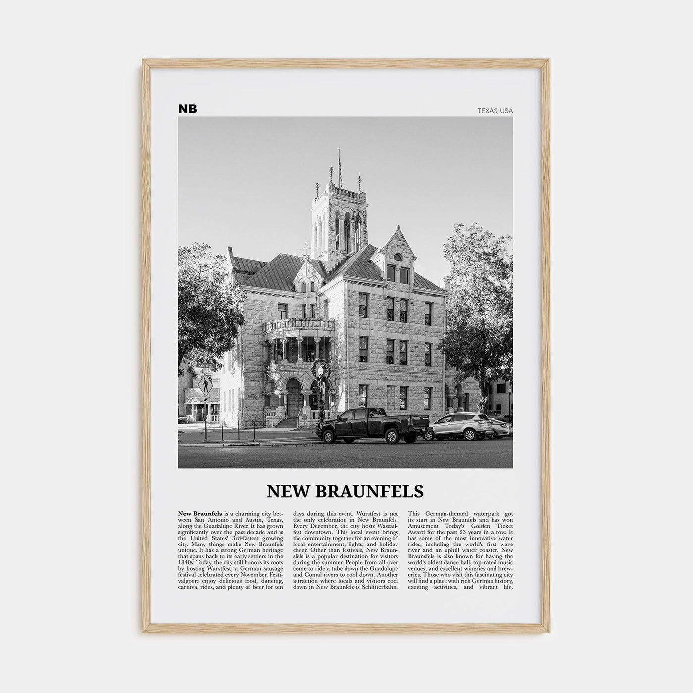 New Braunfels Travel B&W Poster