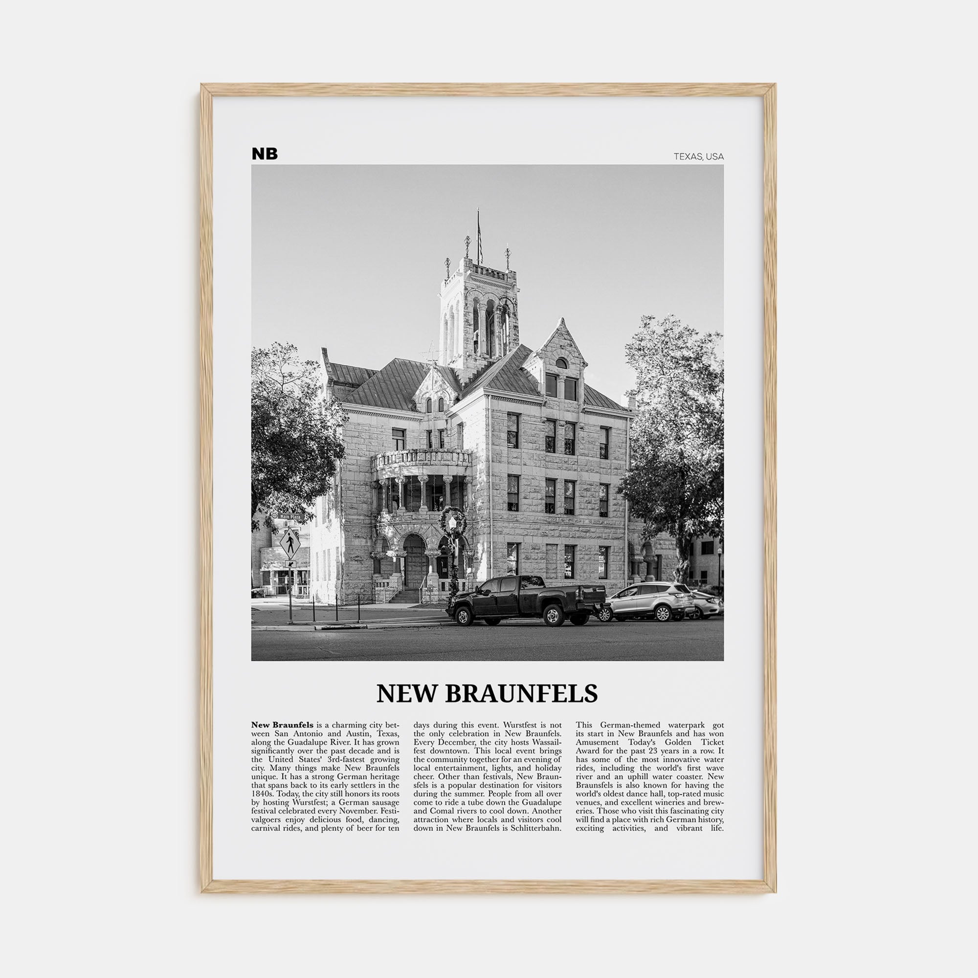 New Braunfels Travel B&W Poster