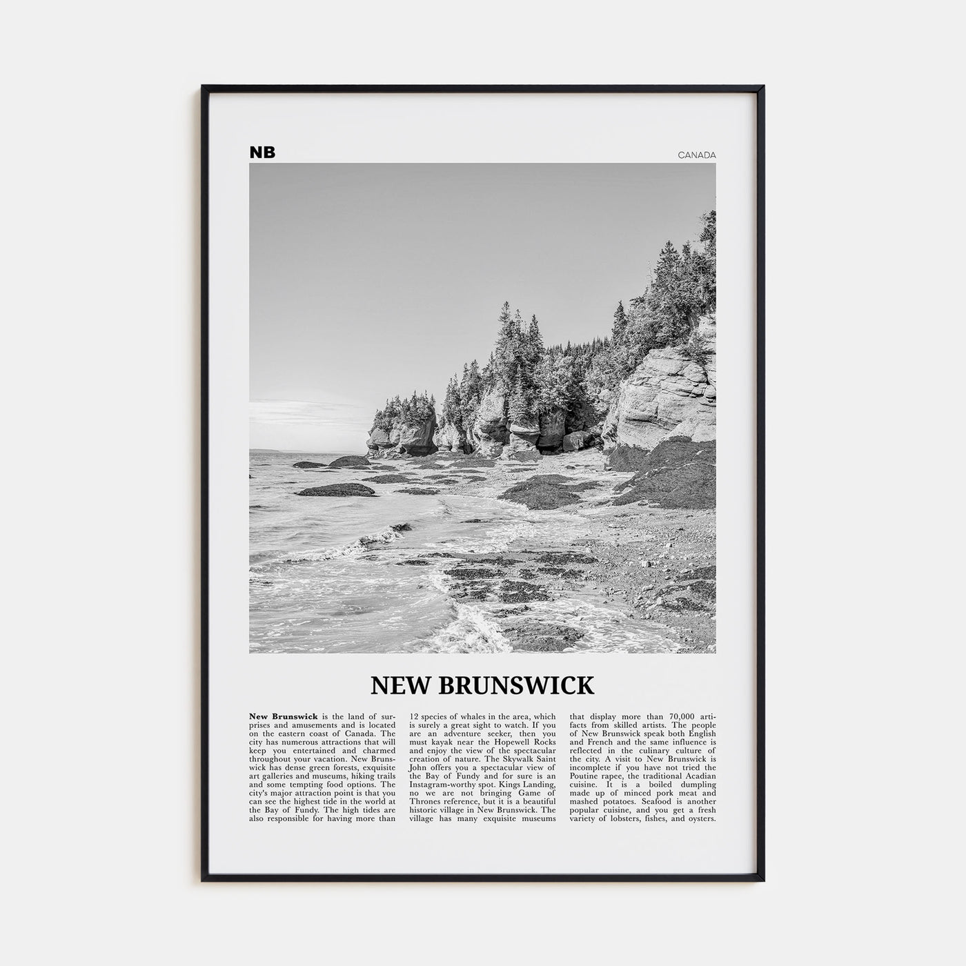 New Brunswick Travel B&W Poster