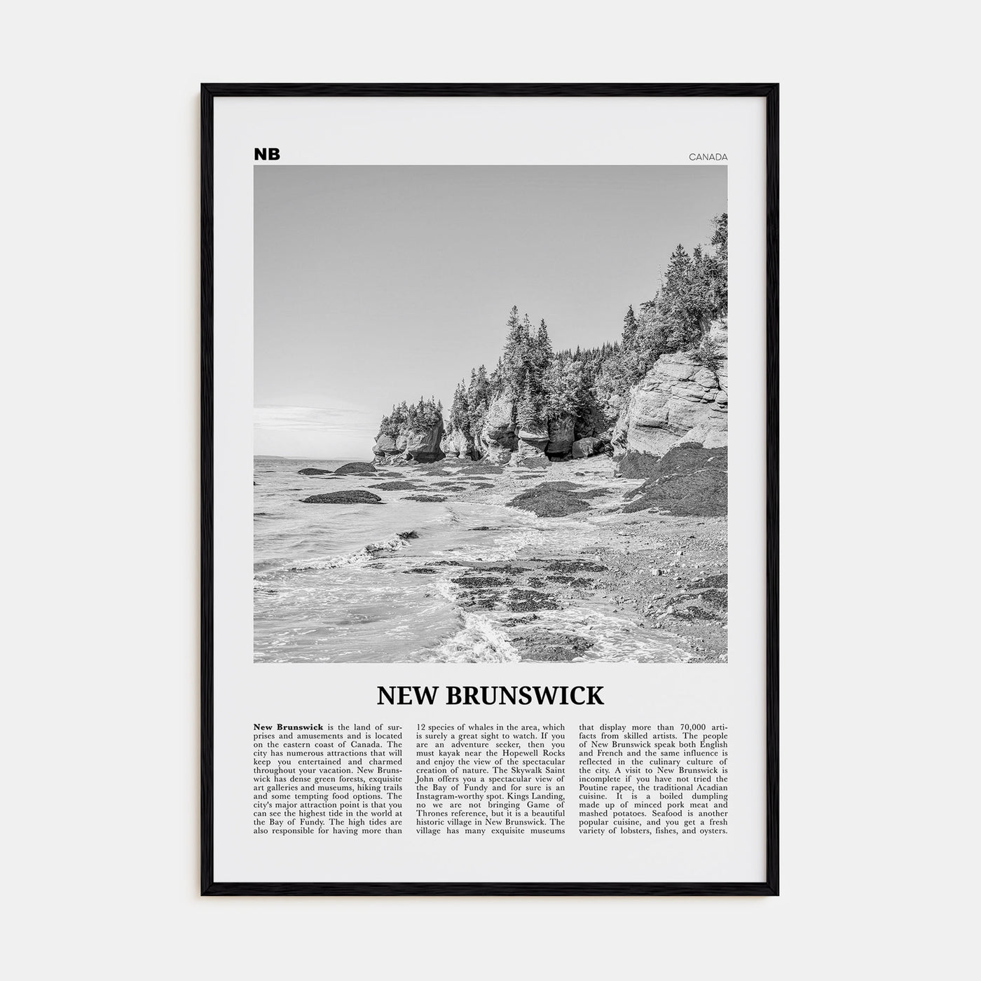 New Brunswick Travel B&W Poster