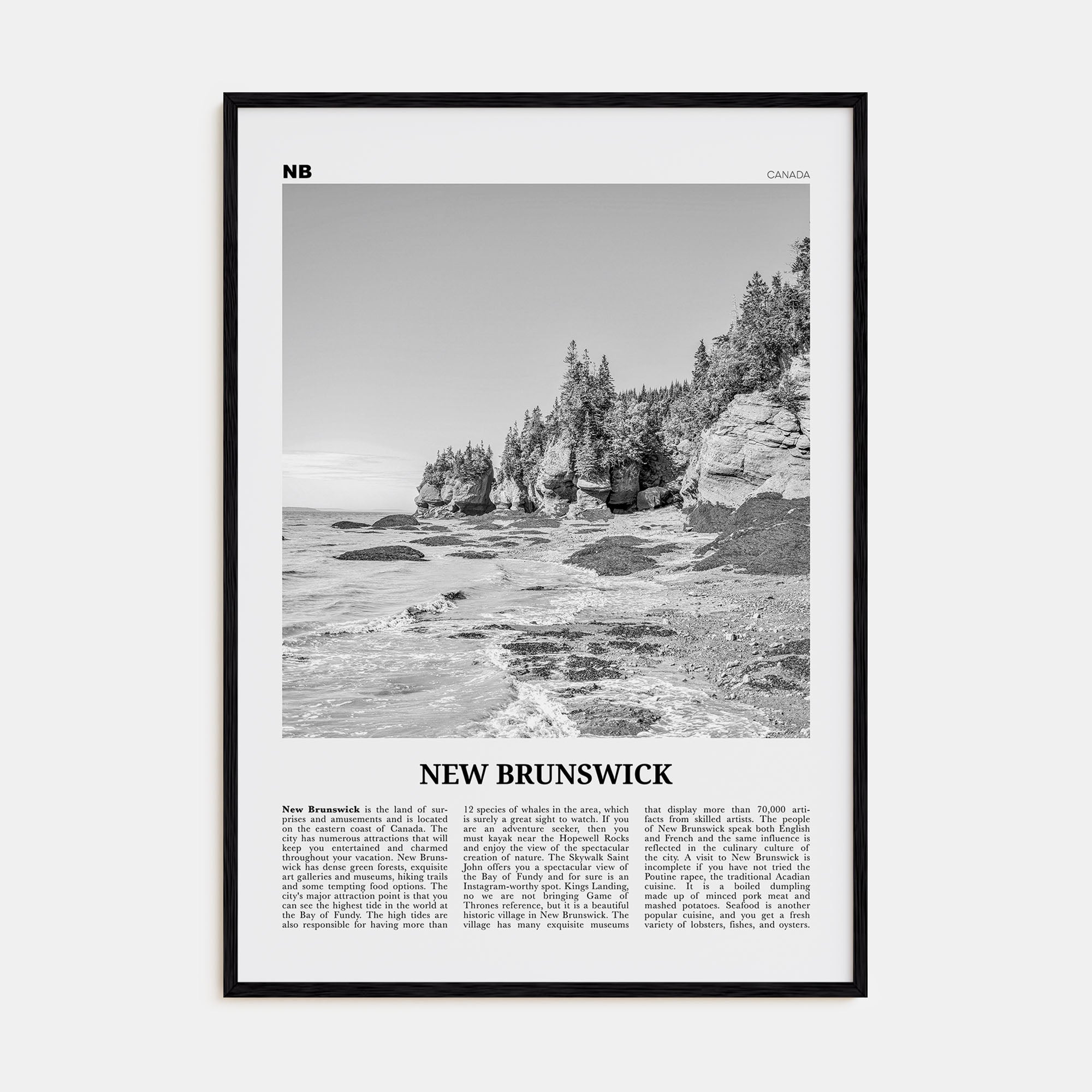 New Brunswick Travel B&W Poster