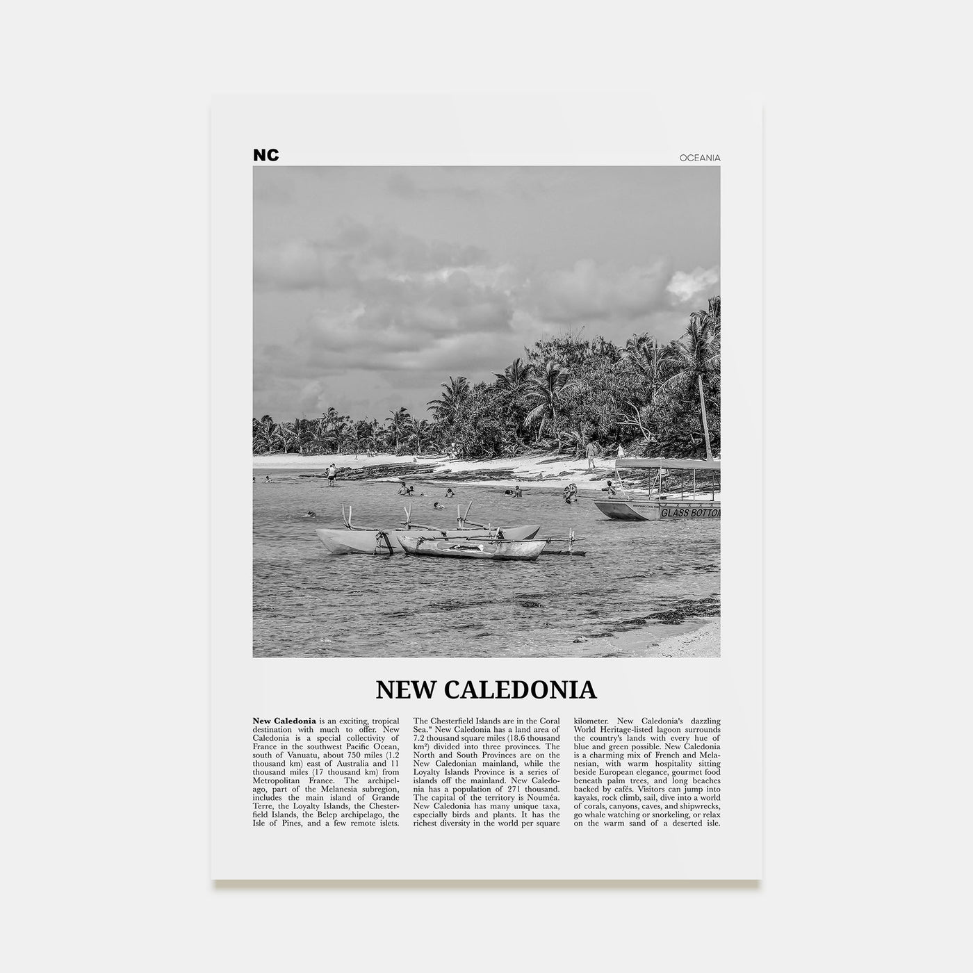 New Caledonia Travel B&W Poster