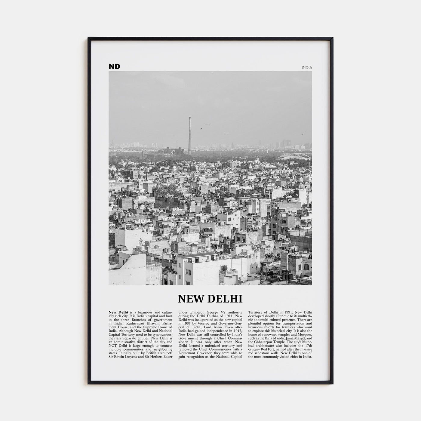 New Delhi Travel B&W Poster