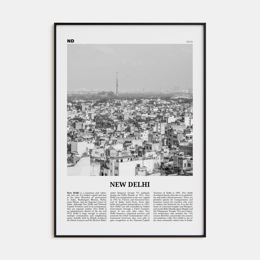 New Delhi Travel B&W Poster